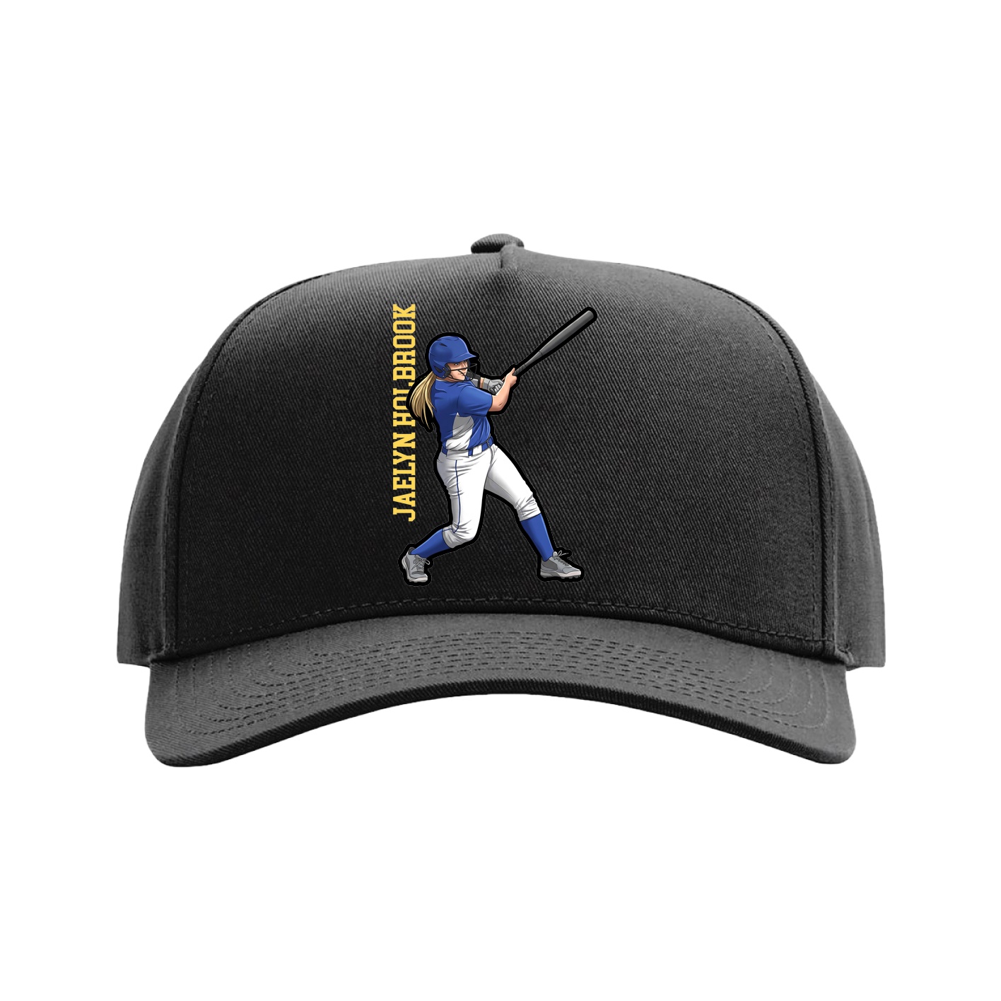 Full Fabric Five-Panel Champ Cap — Name Vertical in Black
