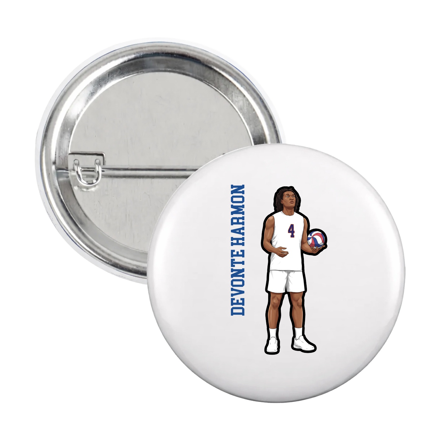 Game Day Button — Name Vertical in White