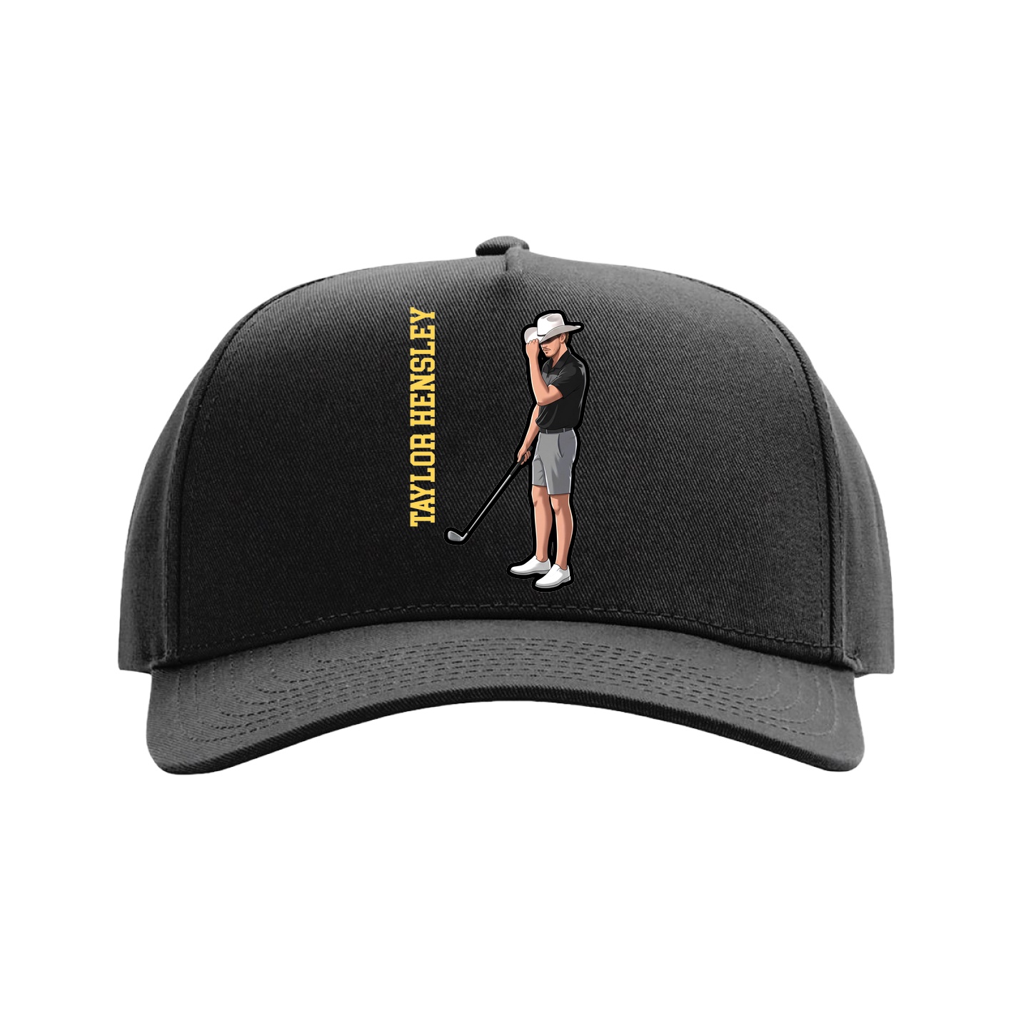 Full Fabric Five-Panel Champ Cap — Name Vertical in Black
