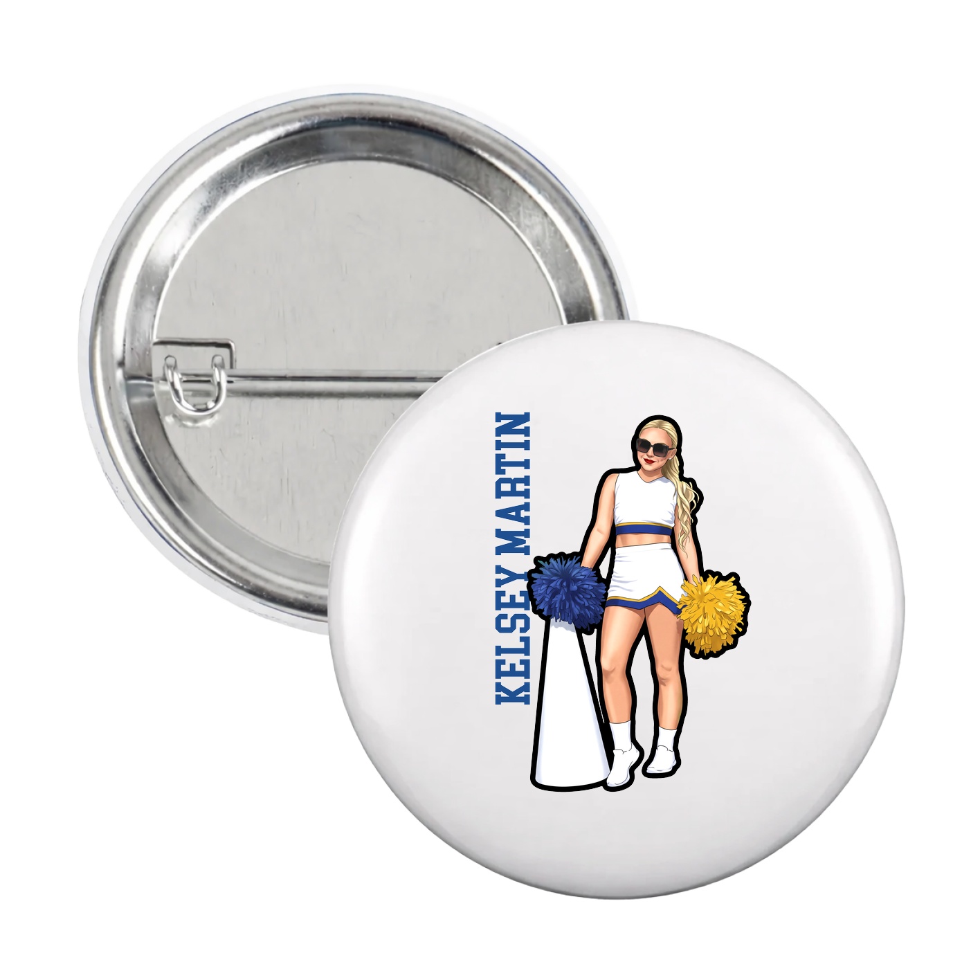 Game Day Button — Name Vertical in White