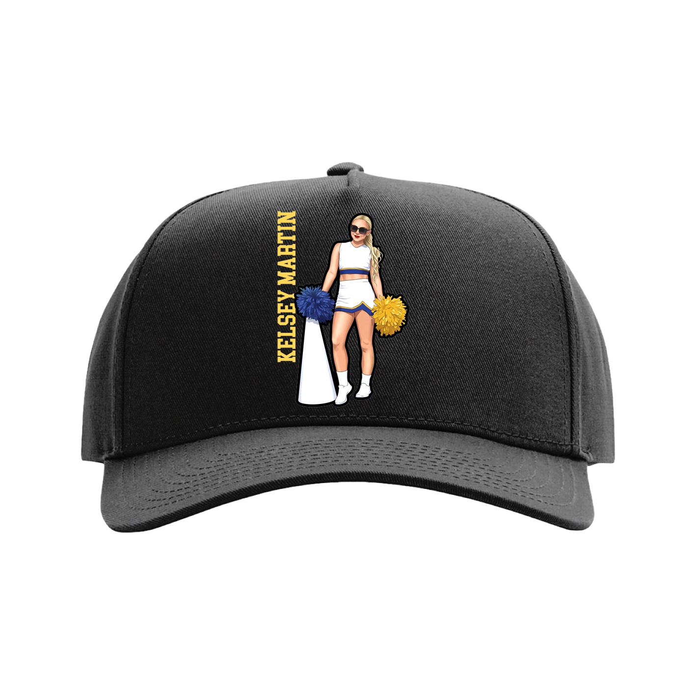 Full Fabric Five-Panel Champ Cap — Name Vertical in Black