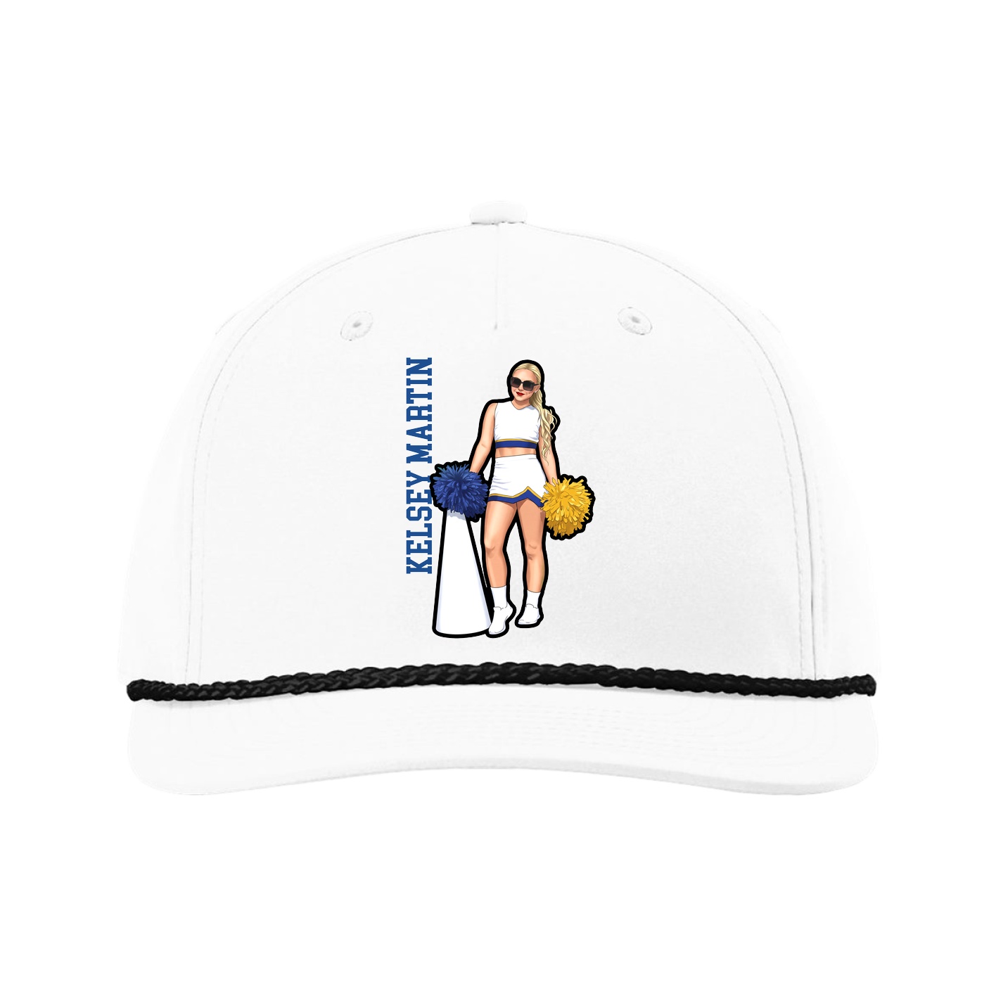 Five-Panel Classic Rope Cap — Name Vertical in White
