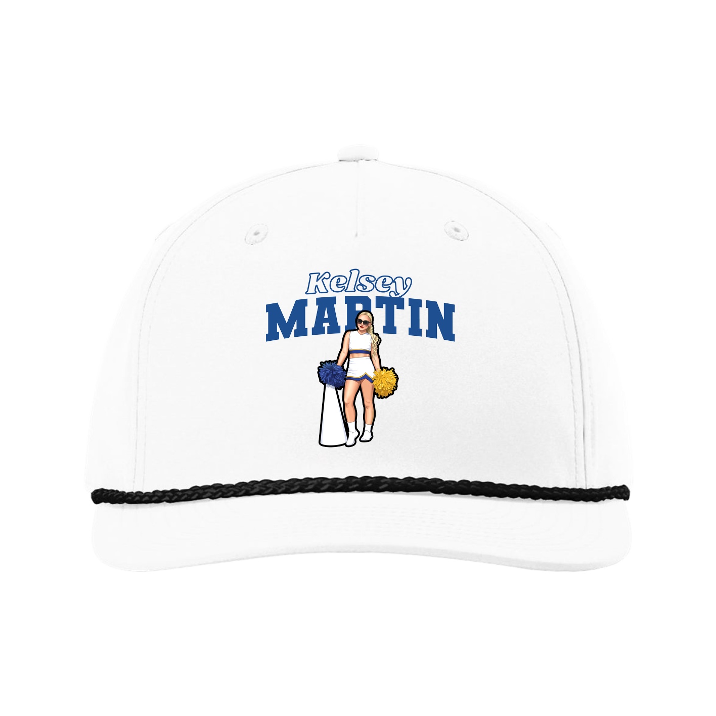 Five-Panel Classic Rope Cap — Name Arch in White