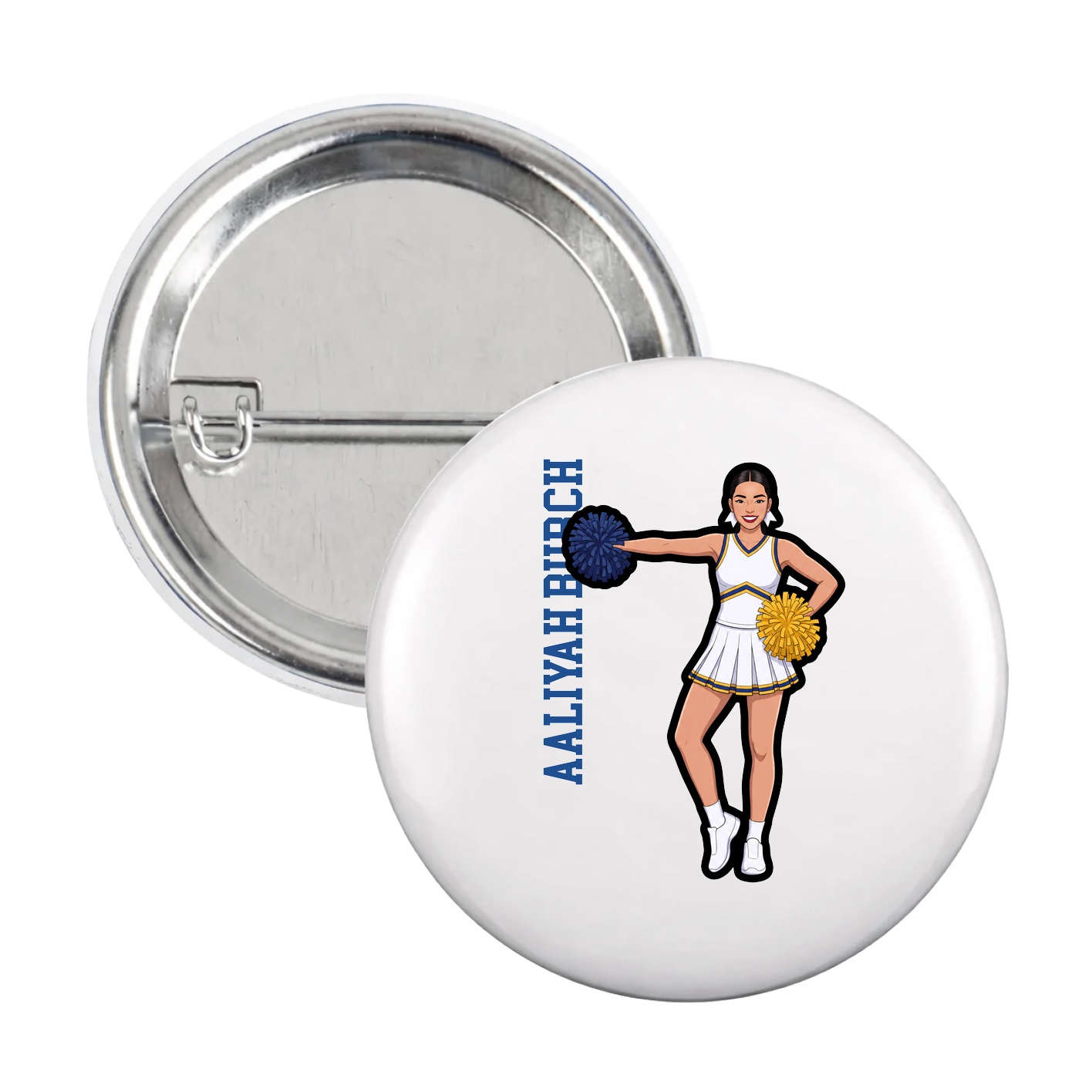 Game Day Button — Name Vertical in White
