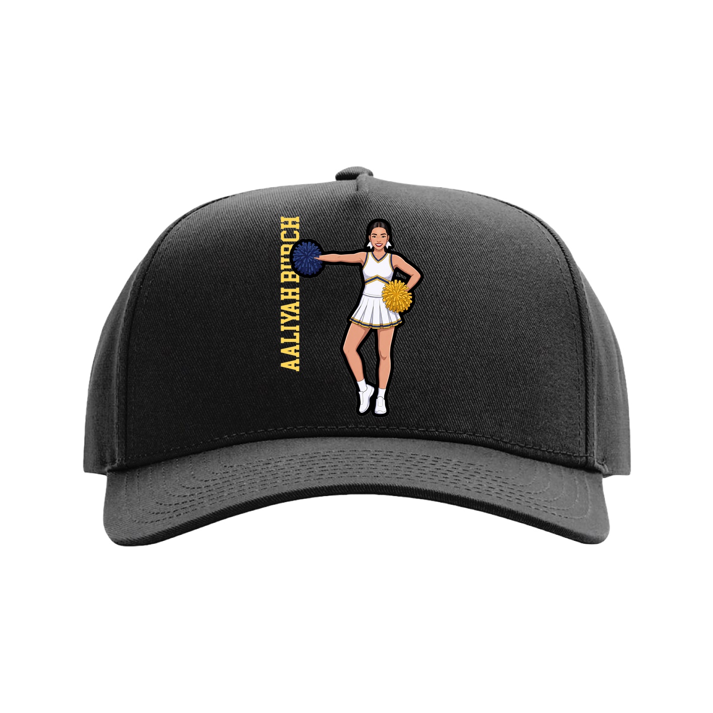 Full Fabric Five-Panel Champ Cap — Name Vertical in Black