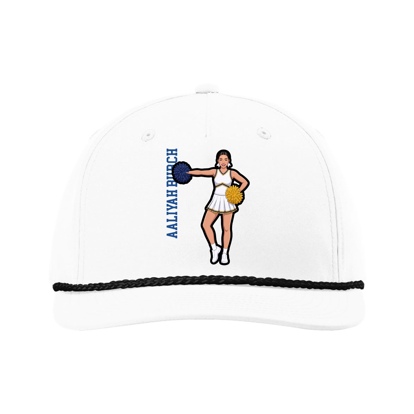 Five-Panel Classic Rope Cap — Name Vertical in White