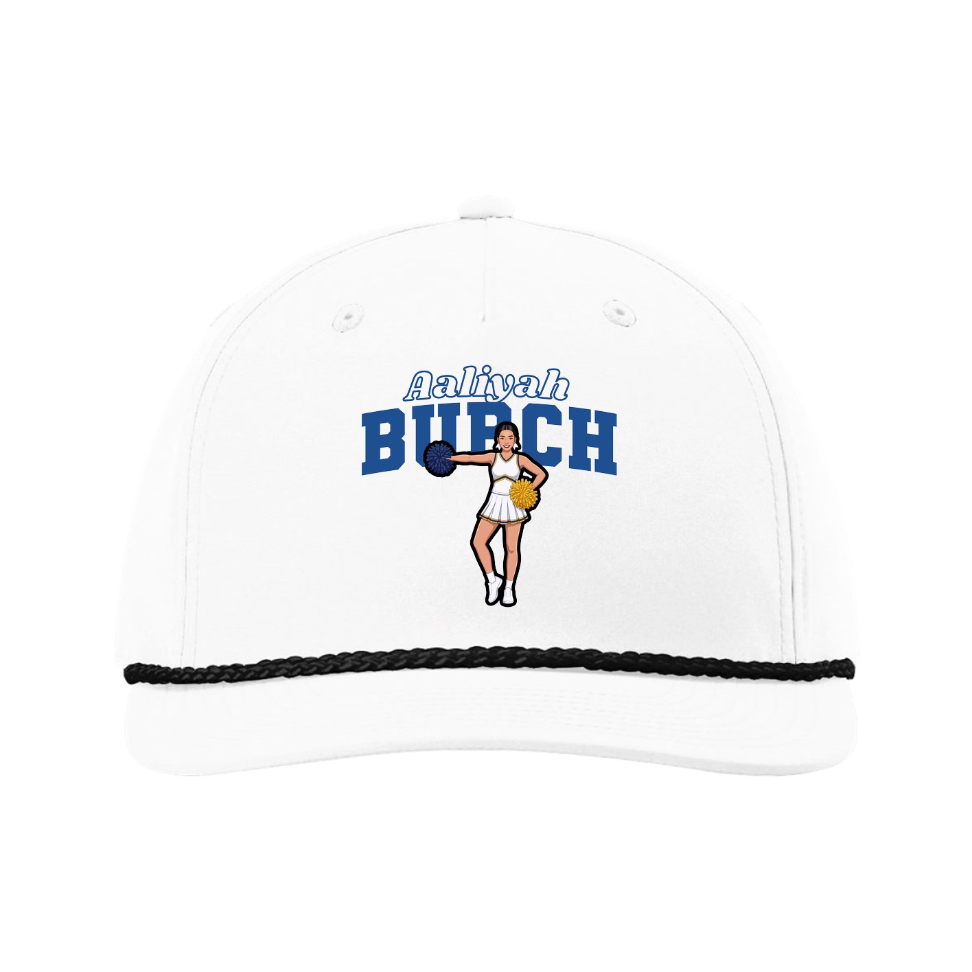 Five-Panel Classic Rope Cap — Name Arch in White