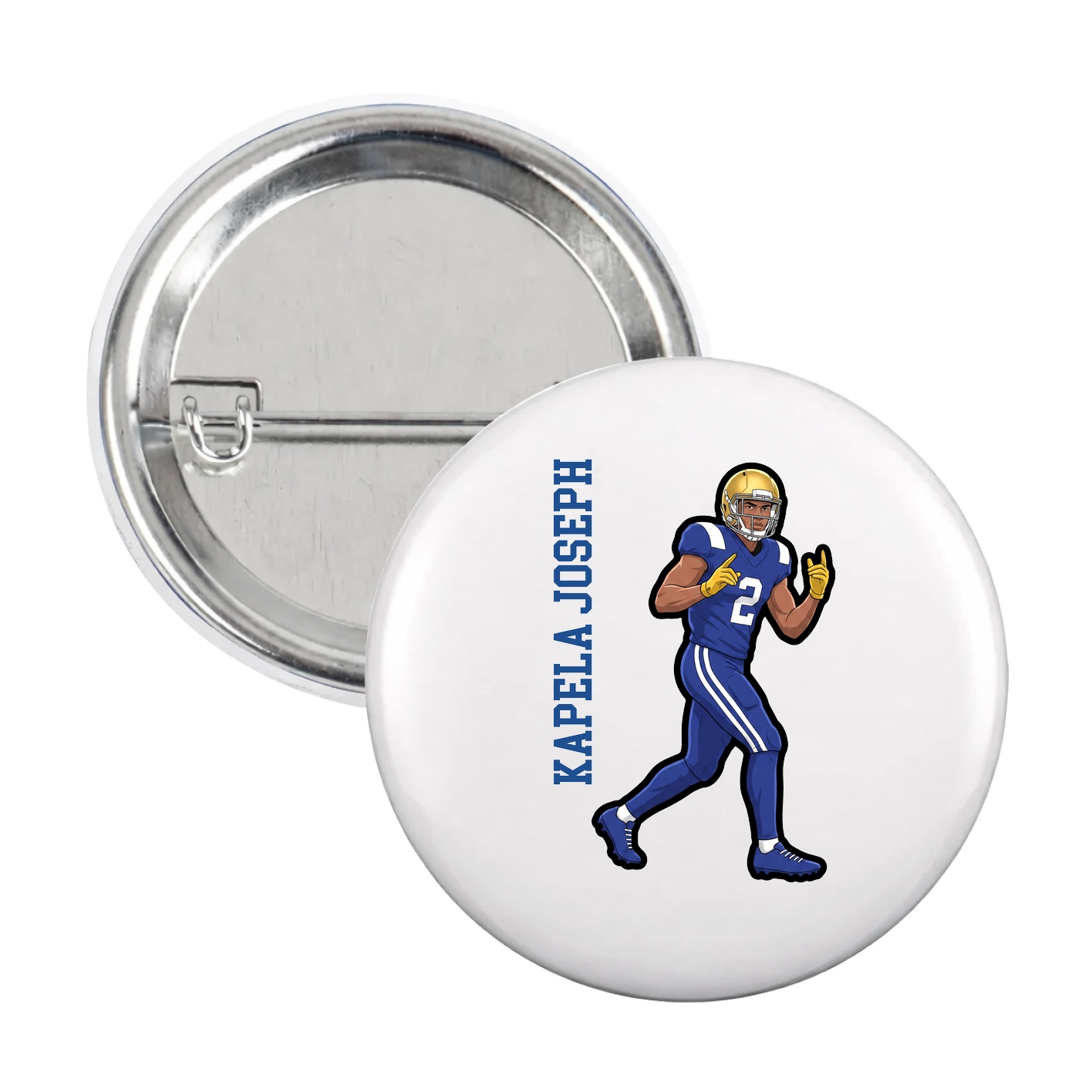 Game Day Button — Name Vertical in White