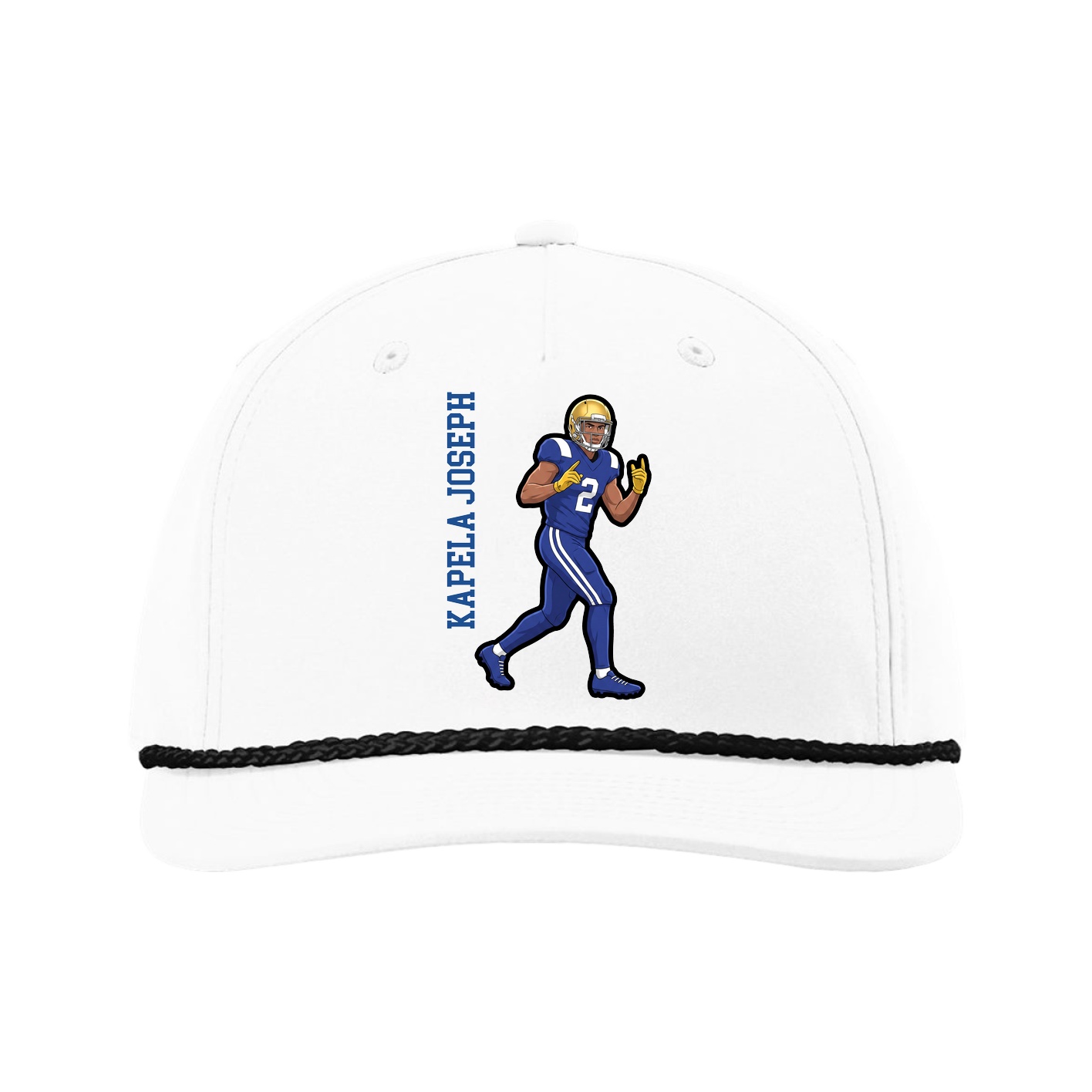 Five-Panel Classic Rope Cap — Name Vertical in White
