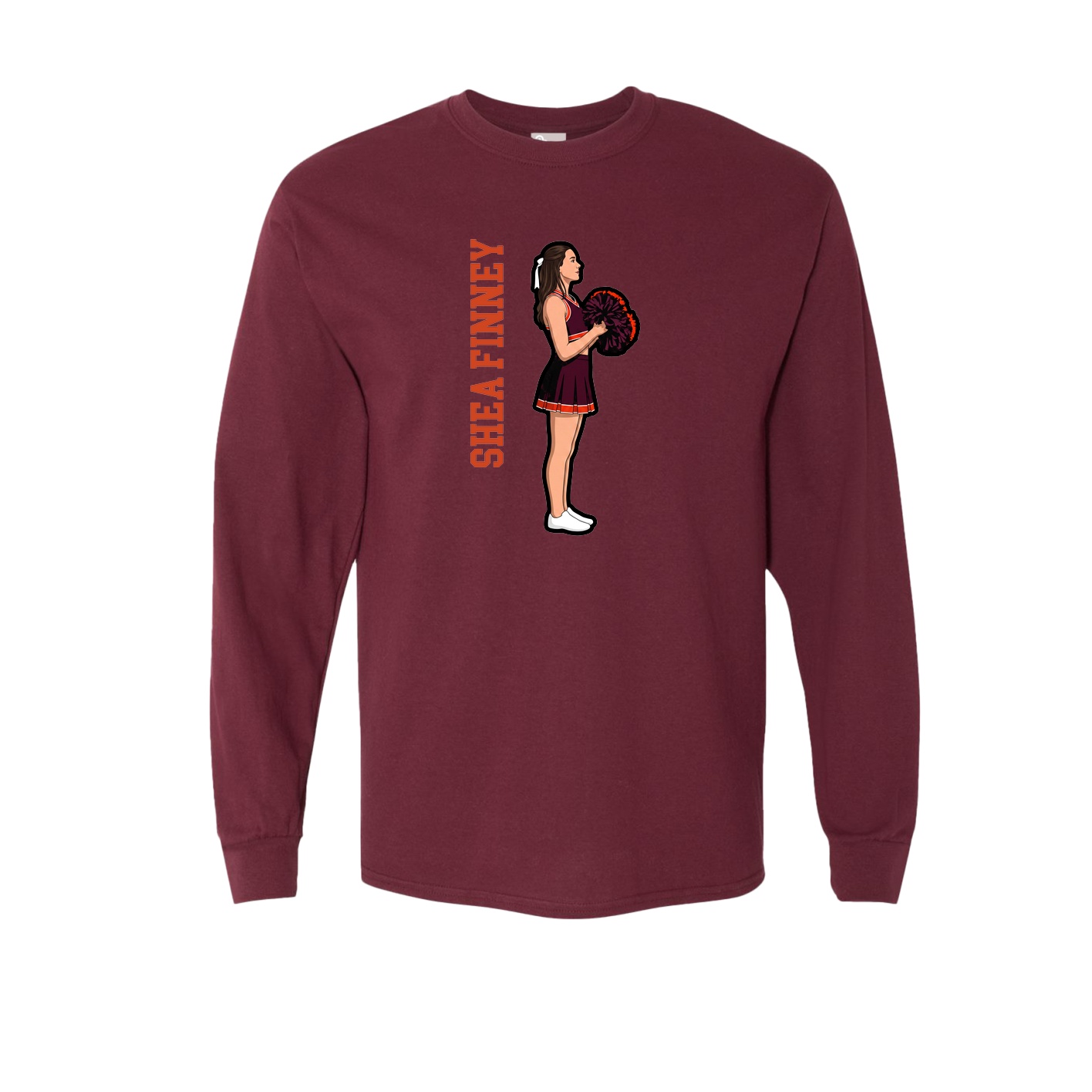 Long Sleeve Tee — Name Vertical in Maroon