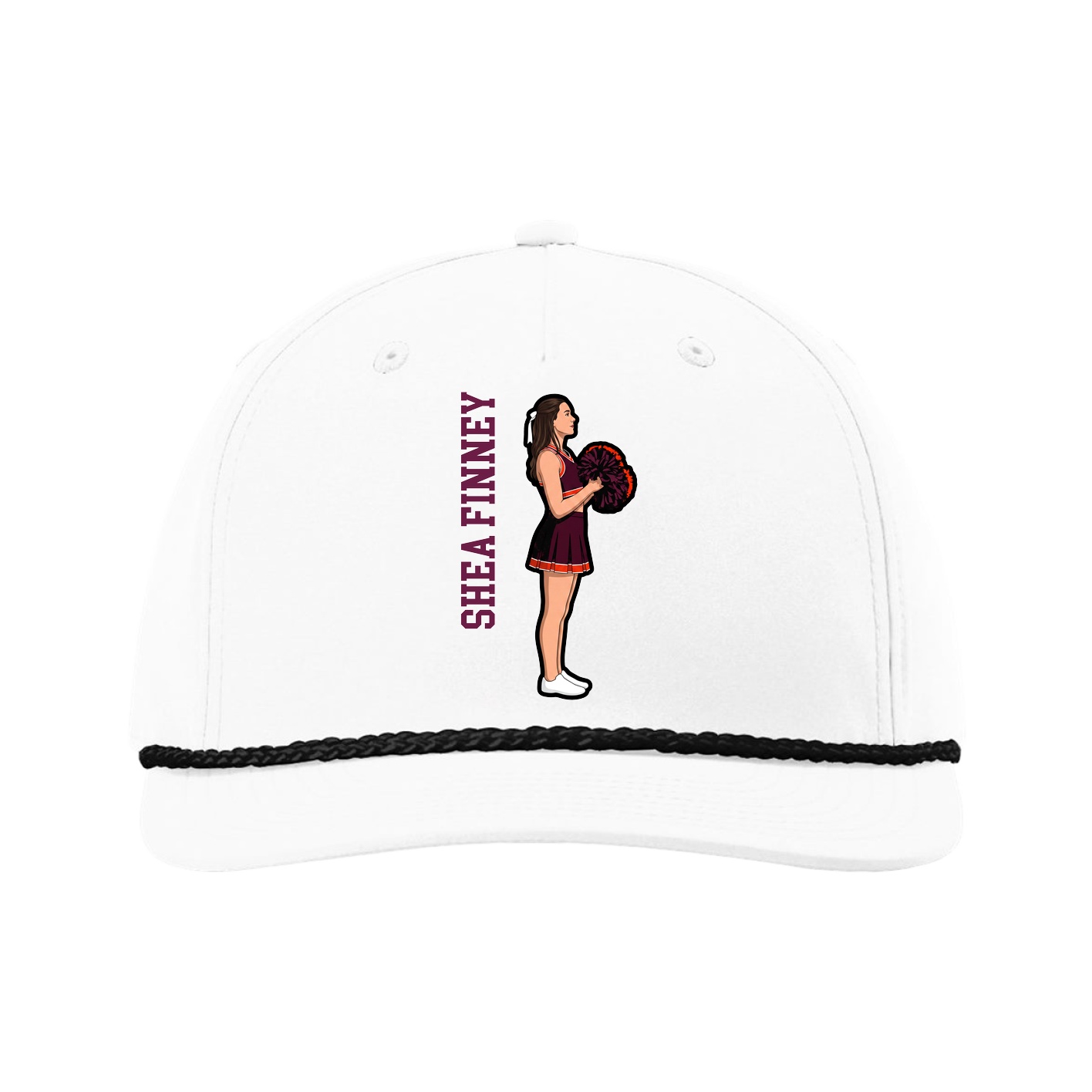 Five-Panel Classic Rope Cap — Name Vertical in White