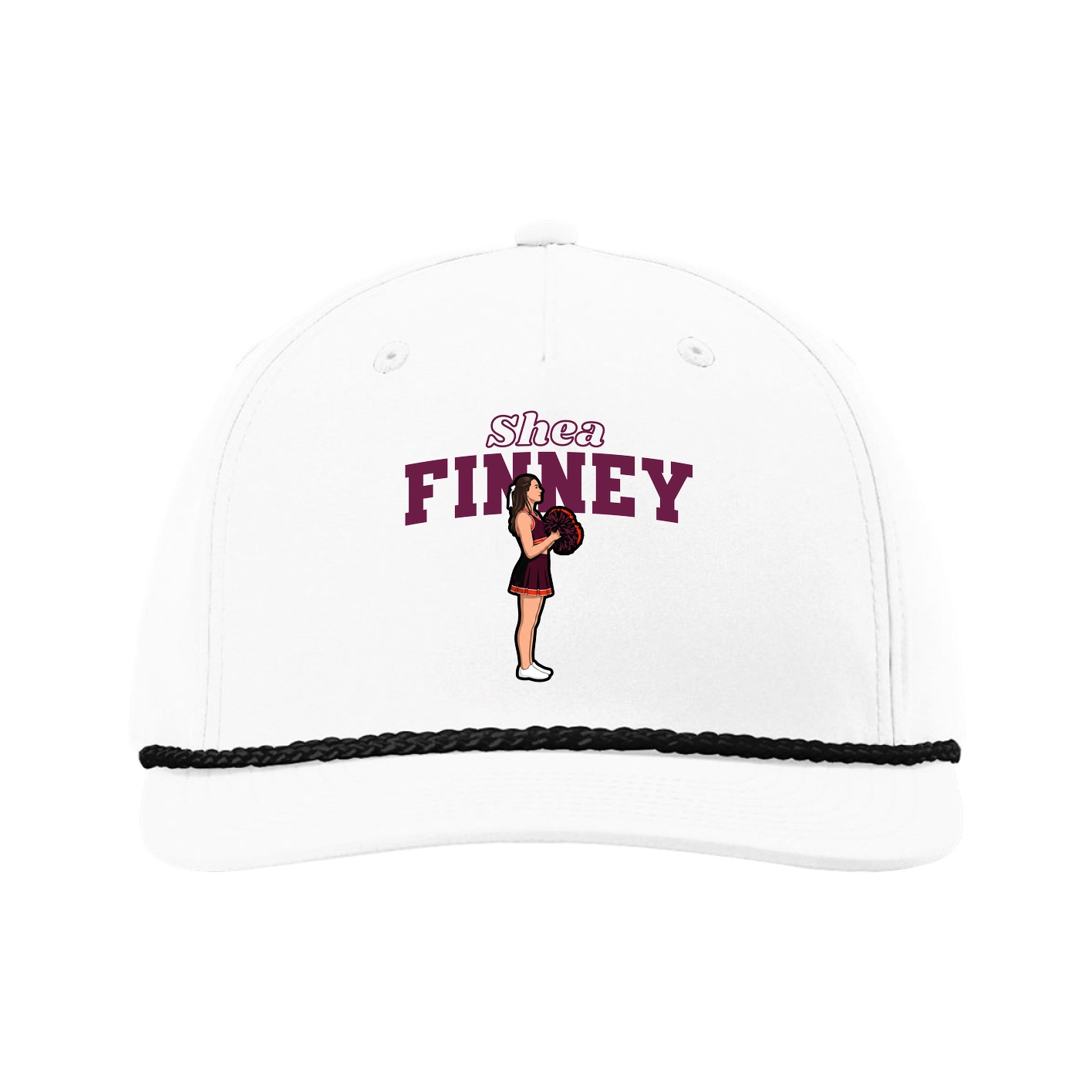 Five-Panel Classic Rope Cap — Name Arch in White