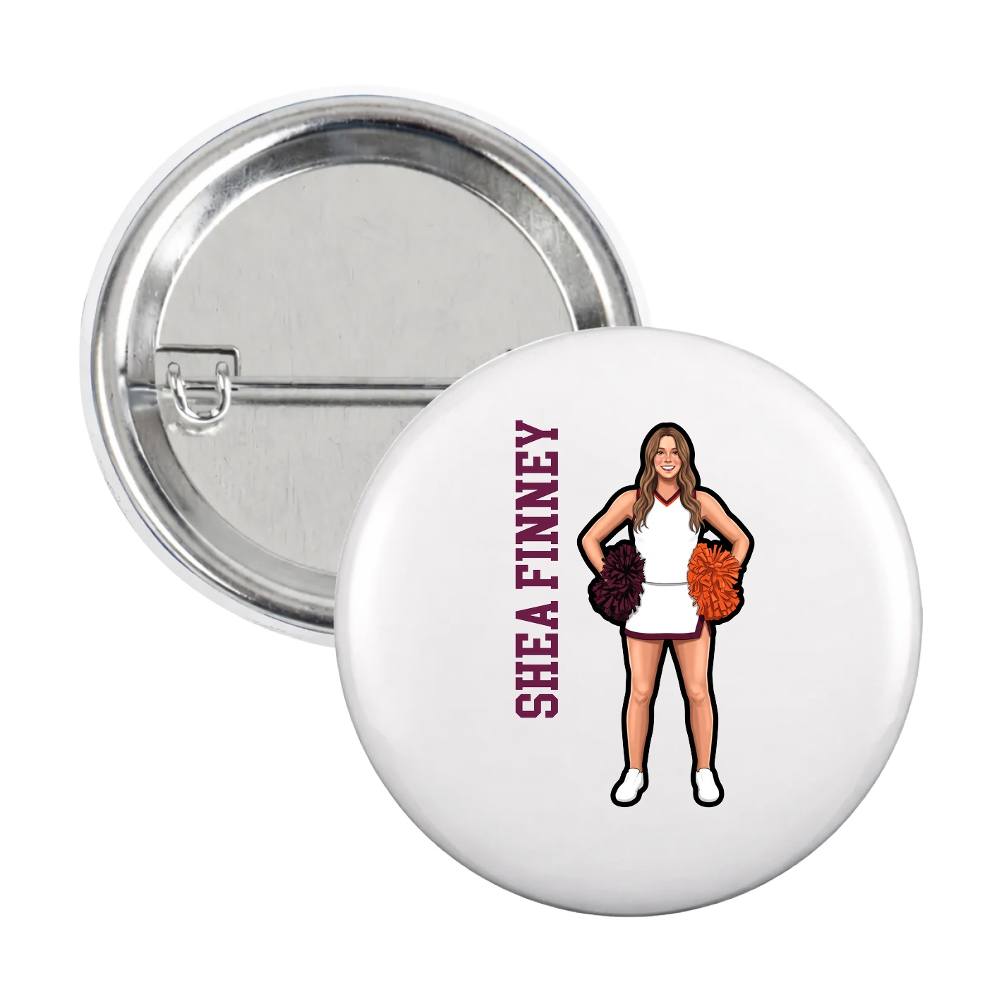 Game Day Button — Name Vertical in White