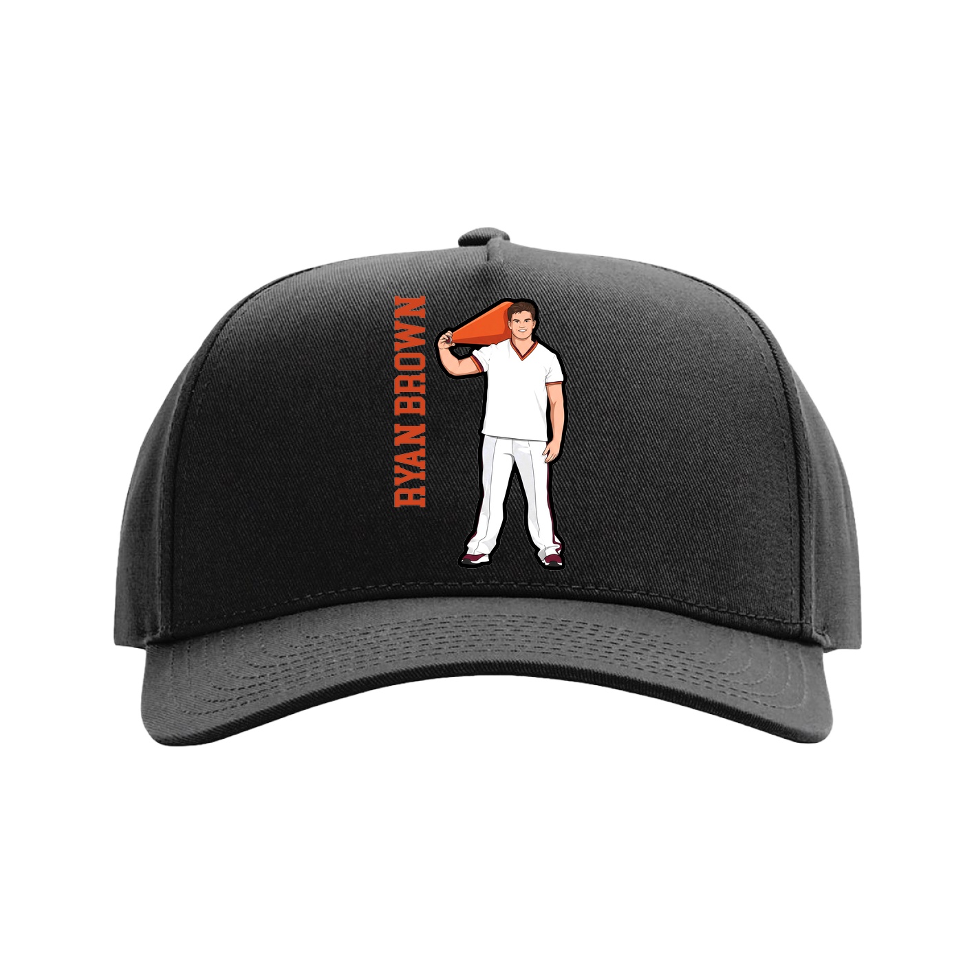 Full Fabric Five-Panel Champ Cap — Name Vertical in Black