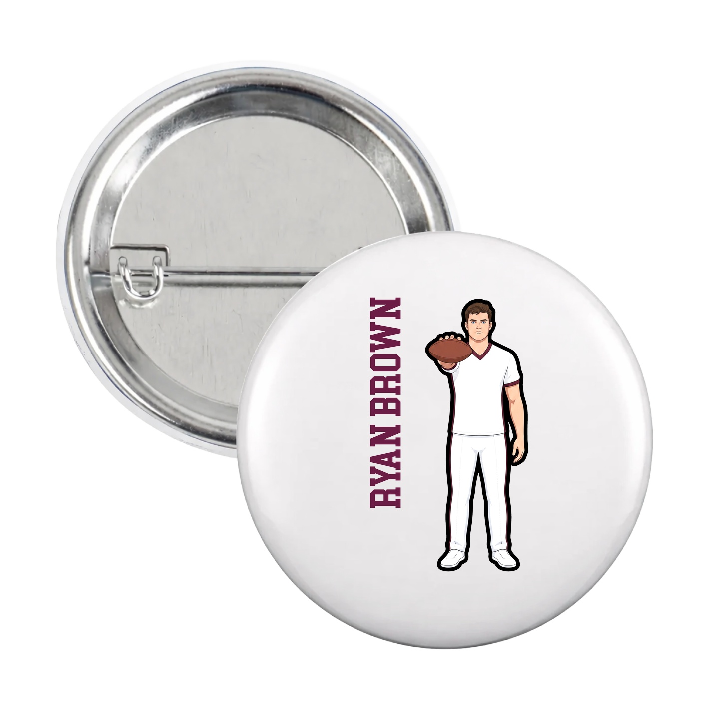 Game Day Button — Name Vertical in White