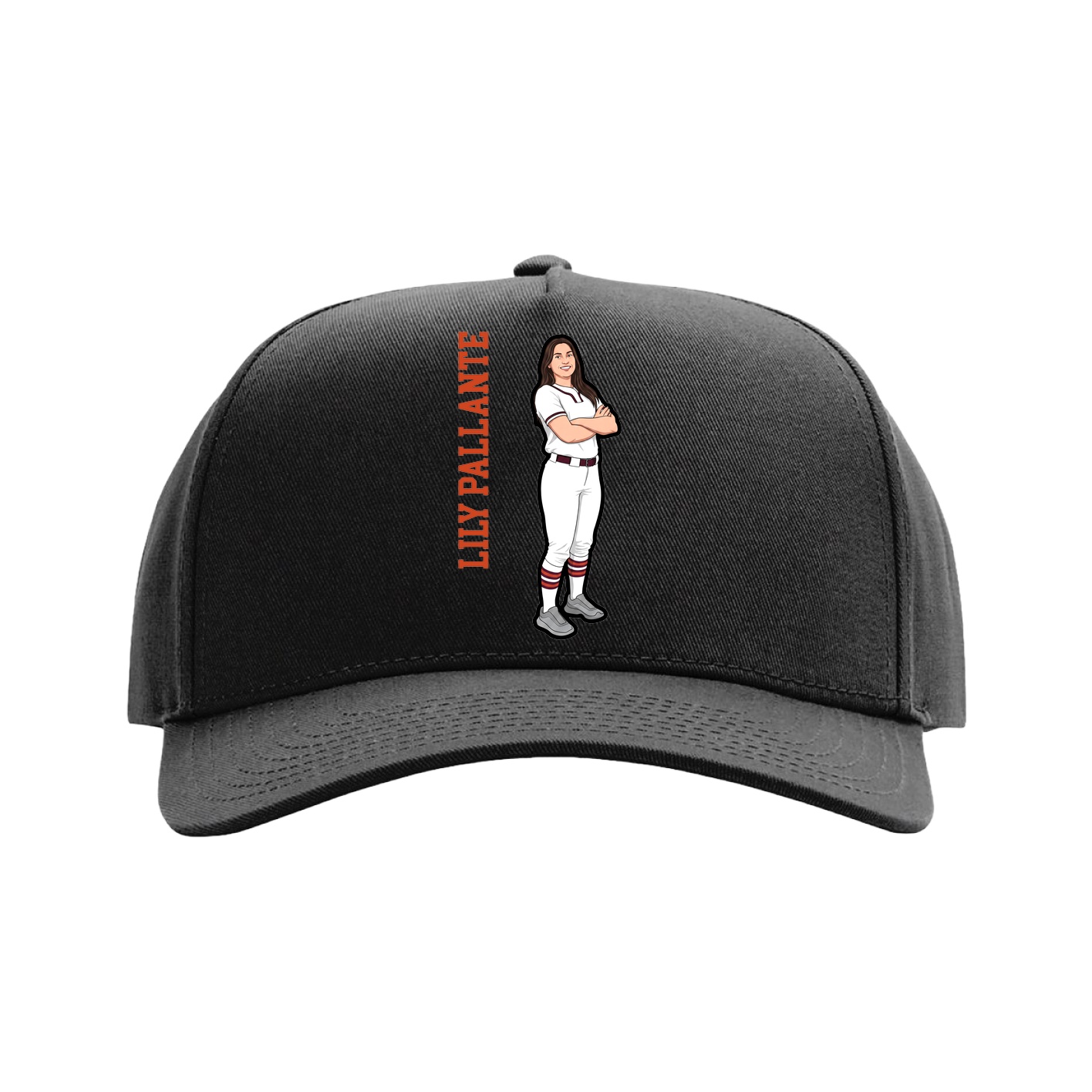 Full Fabric Five-Panel Champ Cap — Name Vertical in Black