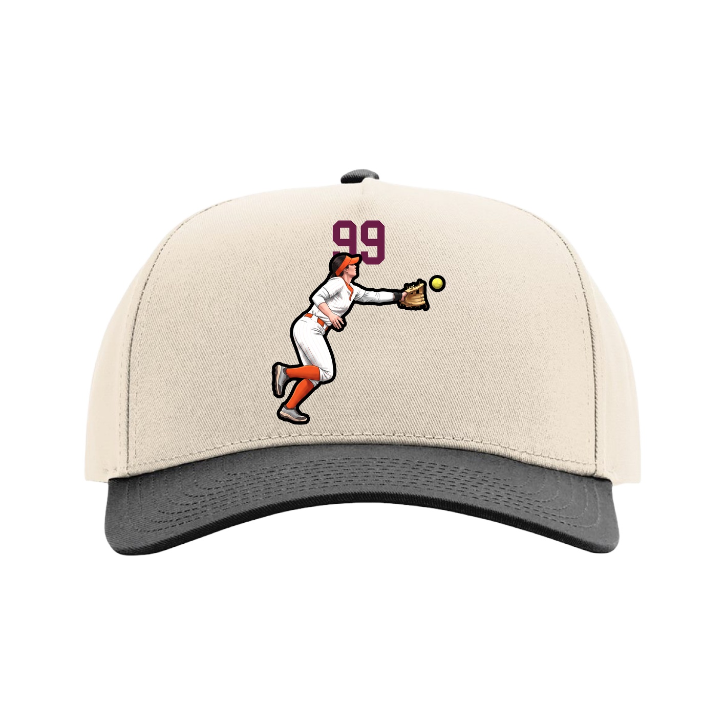 Full Fabric Five-Panel Champ Cap — Number Top in Cream/Black
