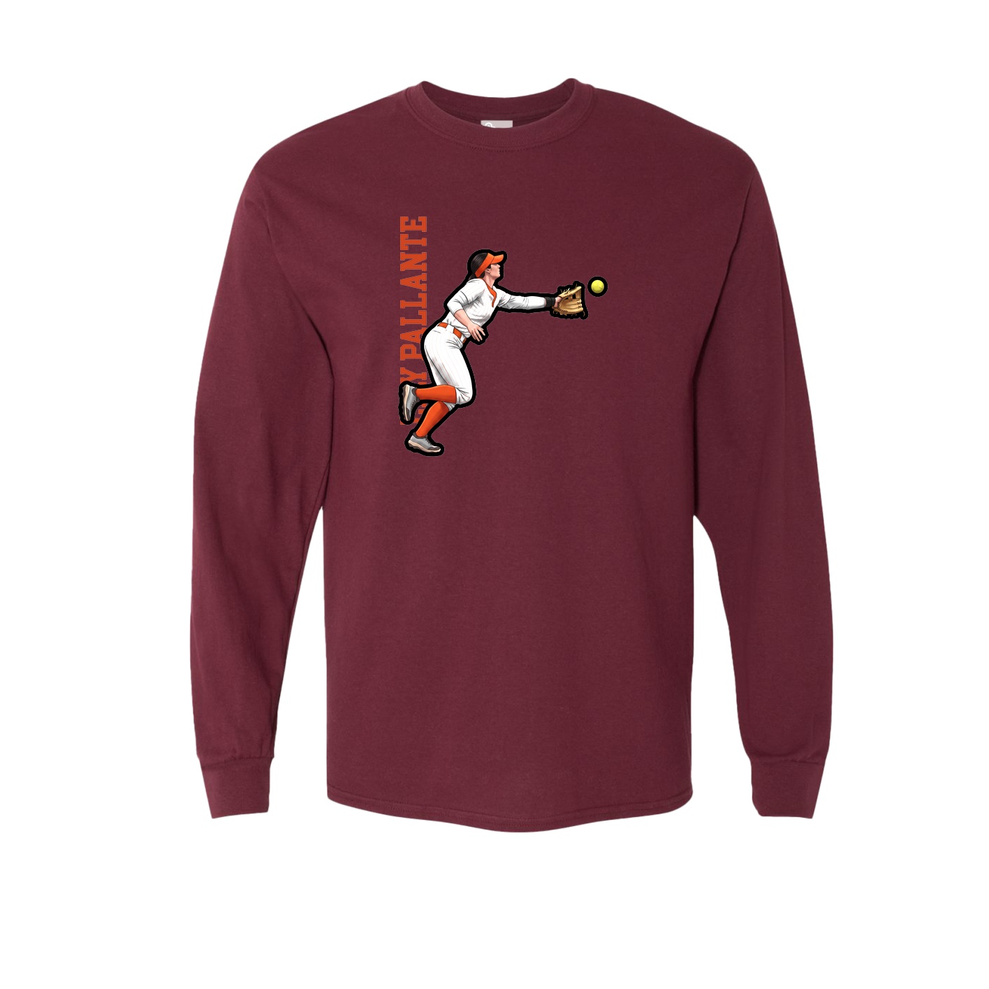 Long Sleeve Tee — Name Vertical in Maroon