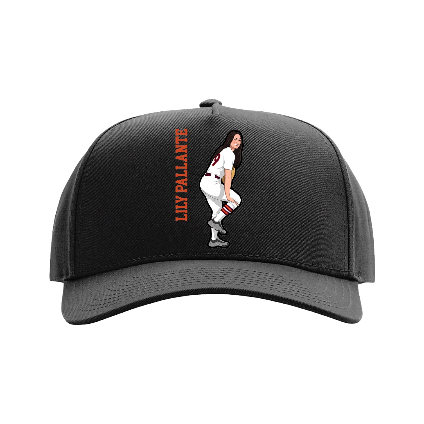 Full Fabric Five-Panel Champ Cap — Name Vertical in Black