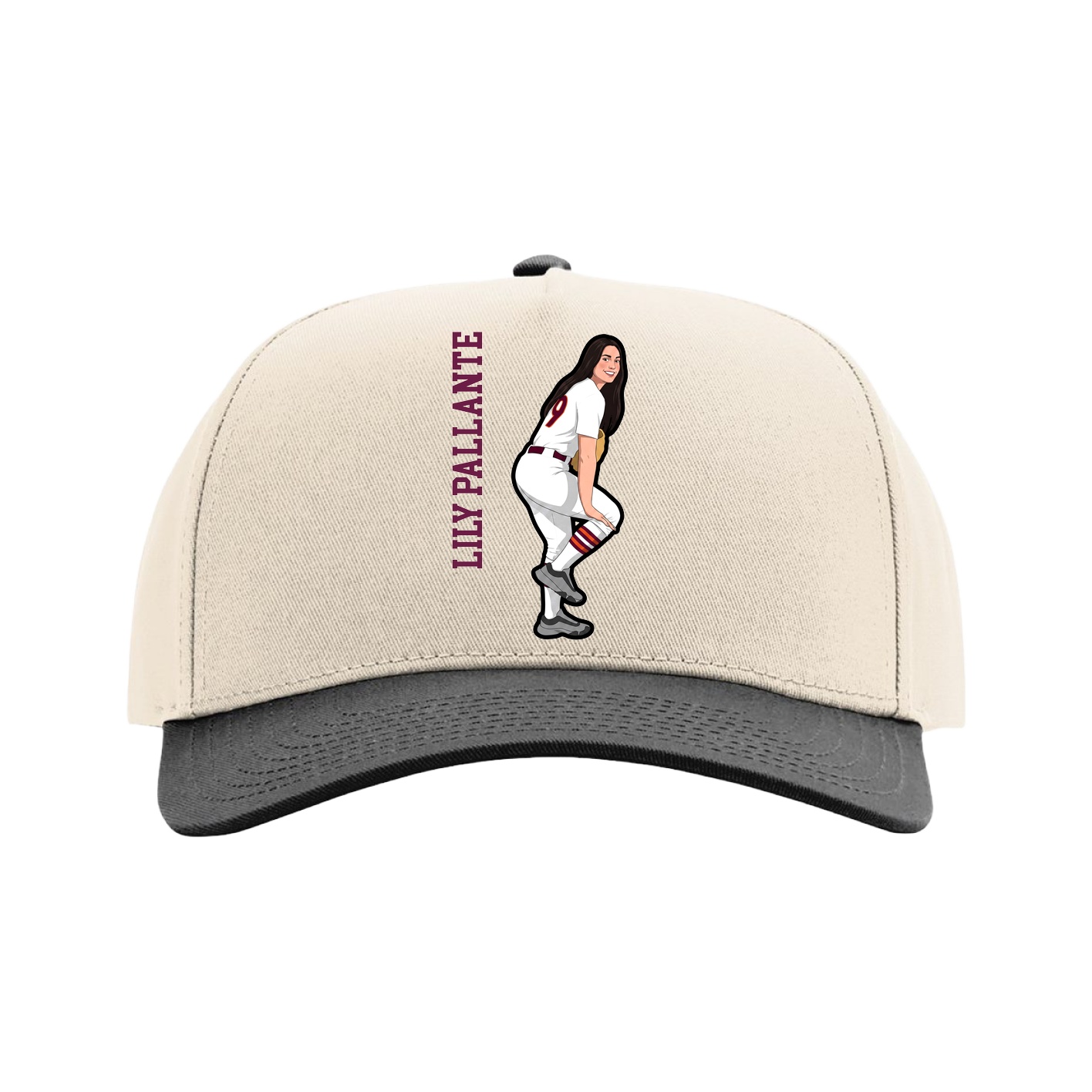 Full Fabric Five-Panel Champ Cap — Name Vertical in Cream/Black