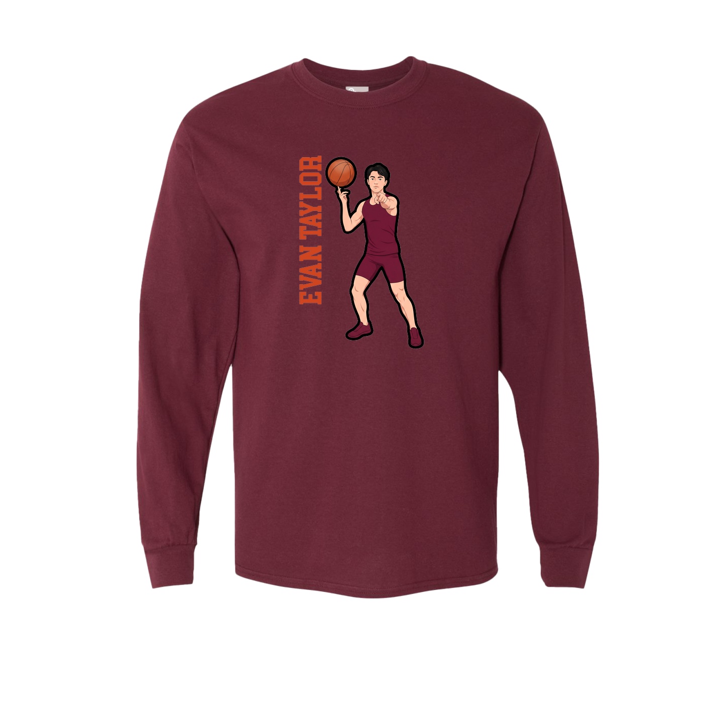 Long Sleeve Tee — Name Vertical in Maroon