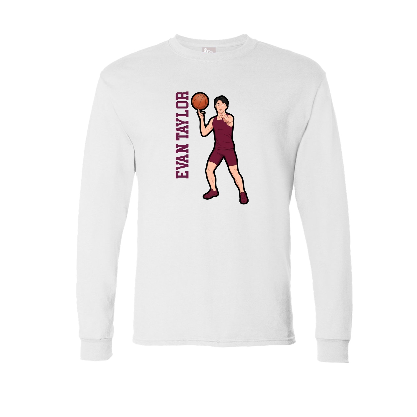 Long Sleeve Tee — Name Vertical in White
