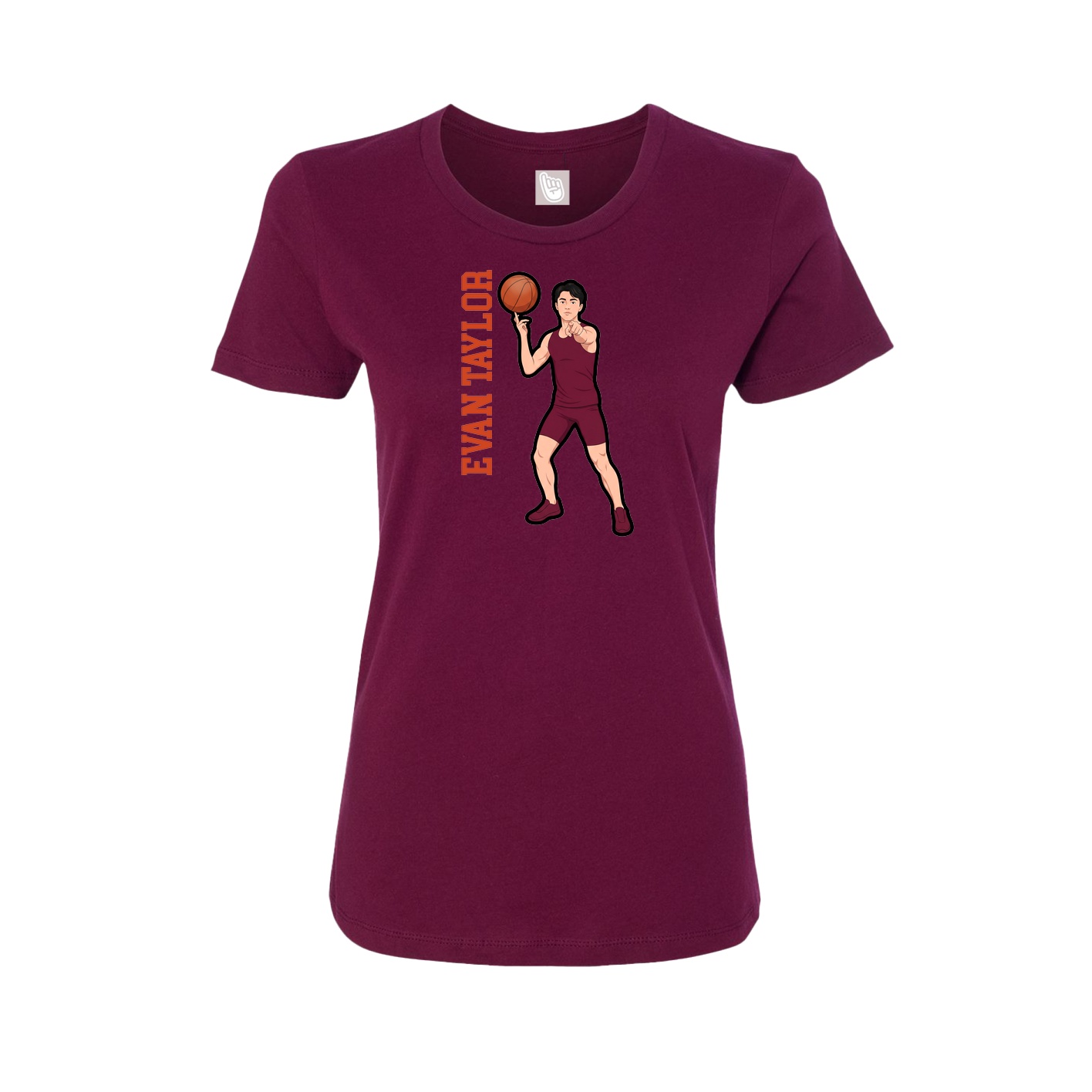 Fitted Women's Tee — Name Vertical in Maroon