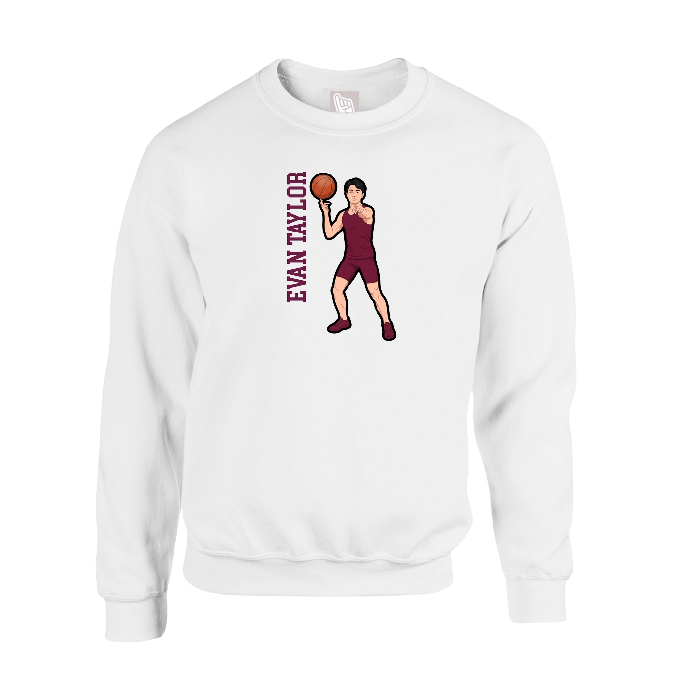 Fleece Crew — Name Vertical in White