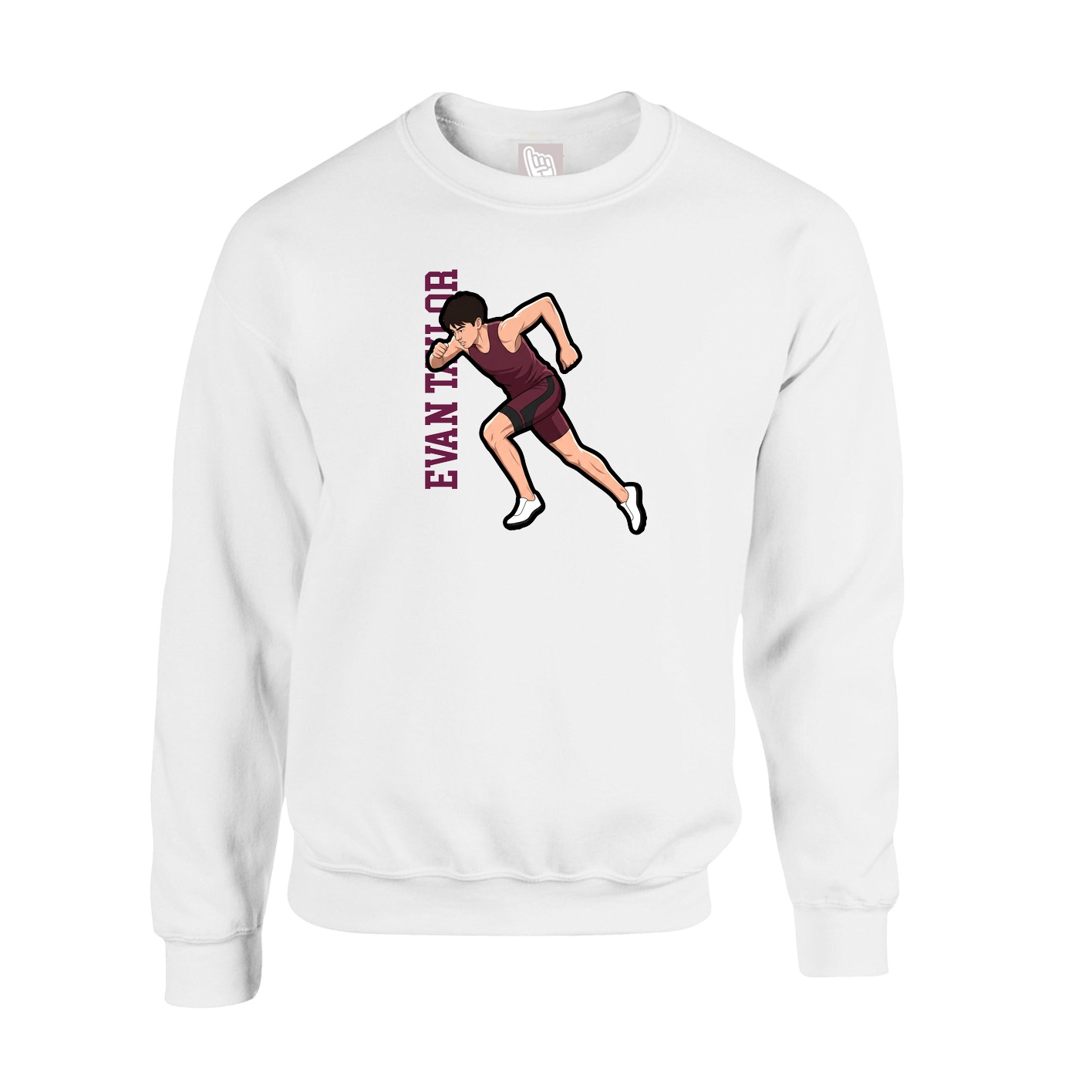 Fleece Crew — Name Vertical in White