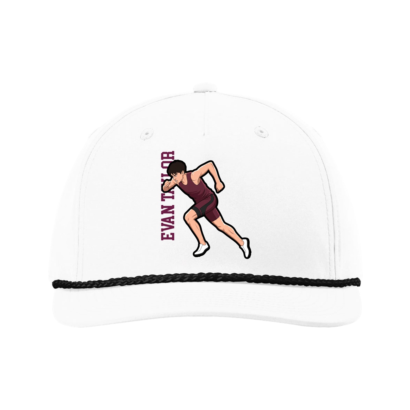 Five-Panel Classic Rope Cap — Name Vertical in White