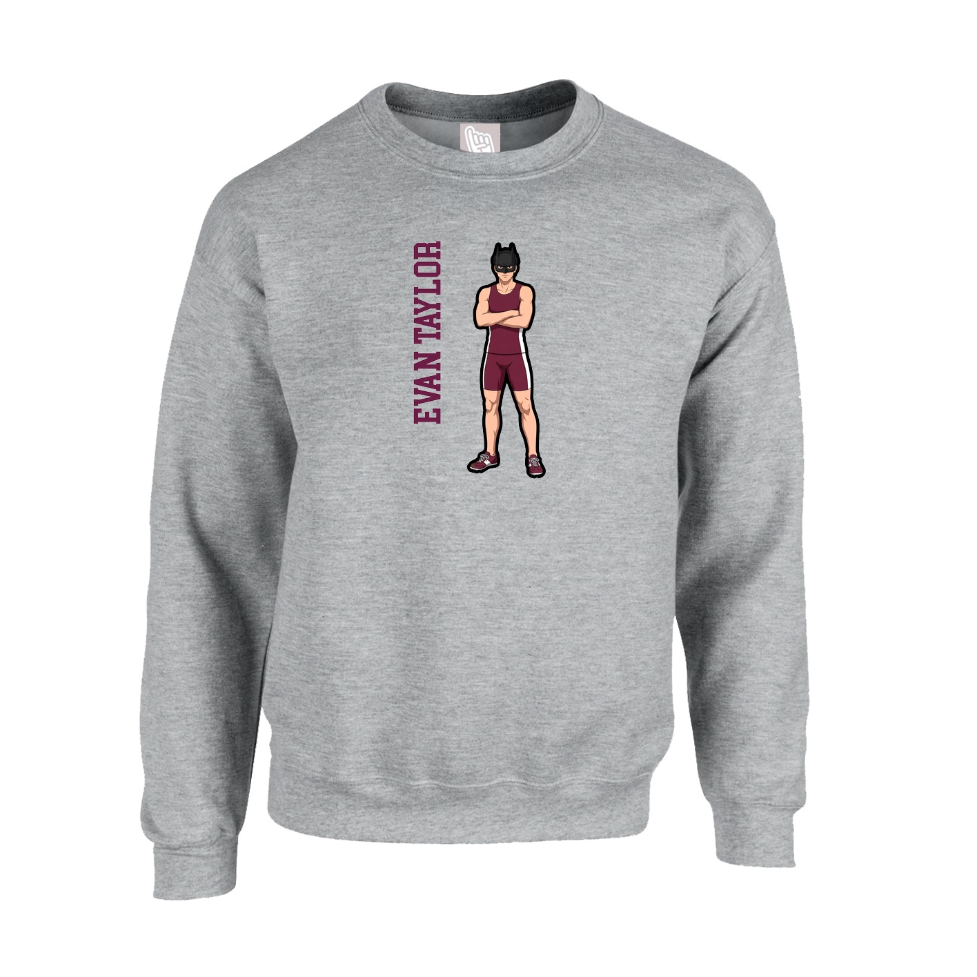 Fleece Crew — Name Vertical in Grey