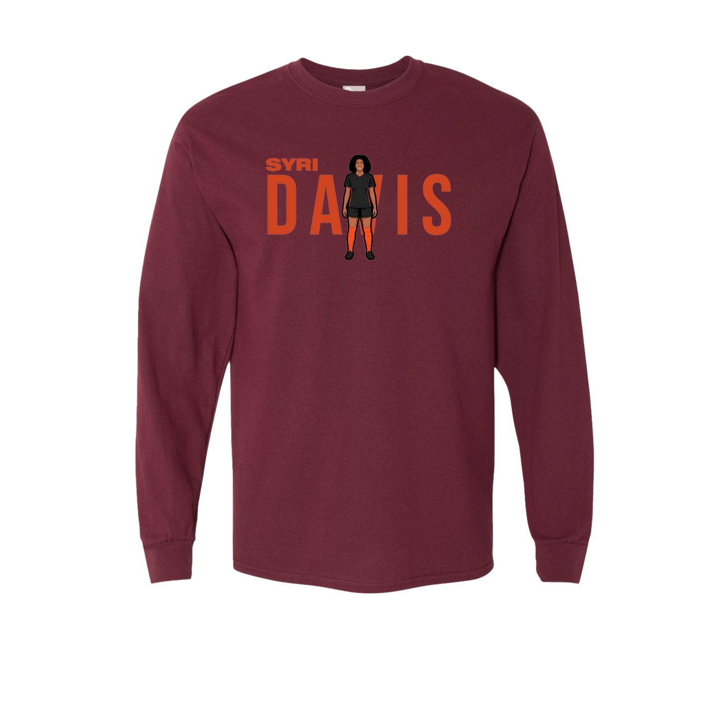 Long Sleeve Tee — Player Name in Maroon