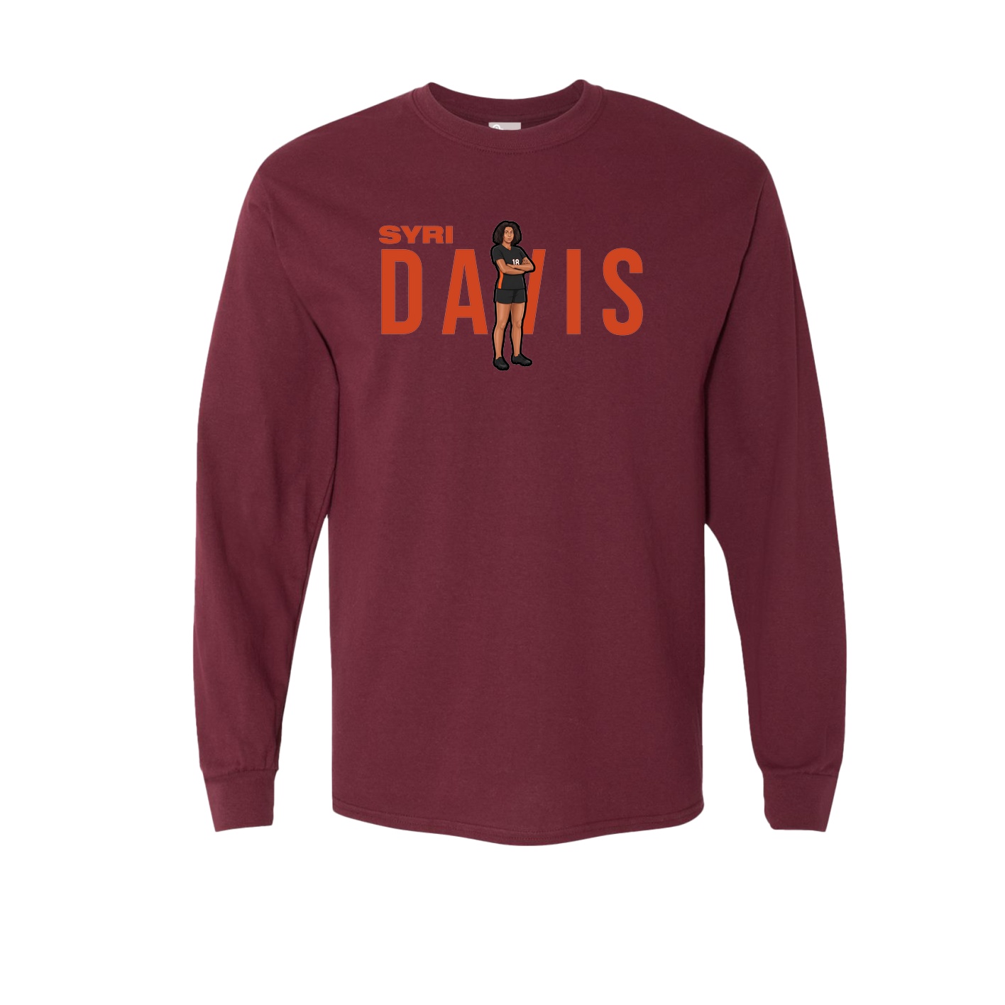 Long Sleeve Tee — Player Name in Maroon