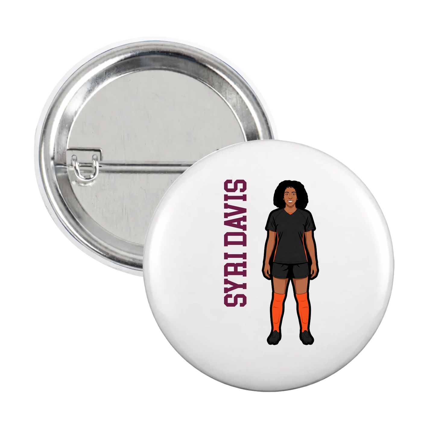 Game Day Button — Name Vertical in White