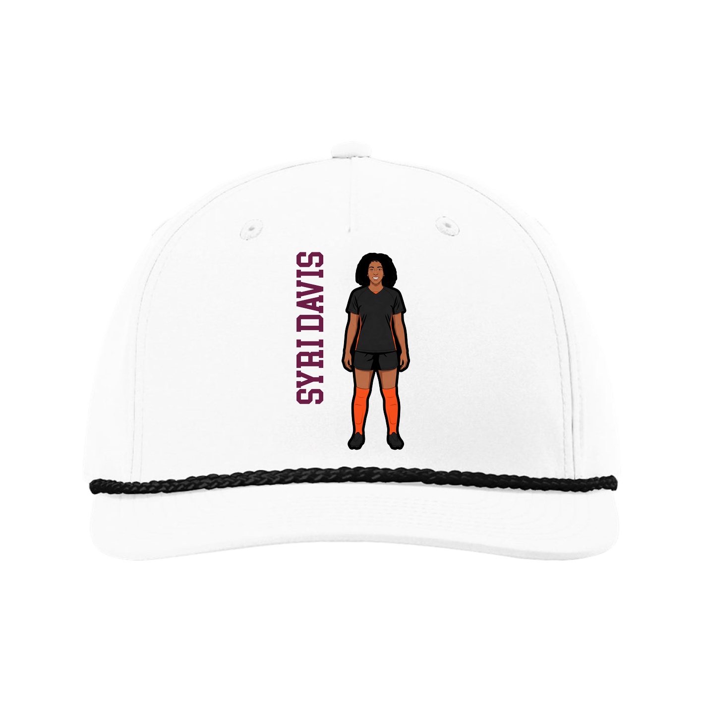 Five-Panel Classic Rope Cap — Name Vertical in White