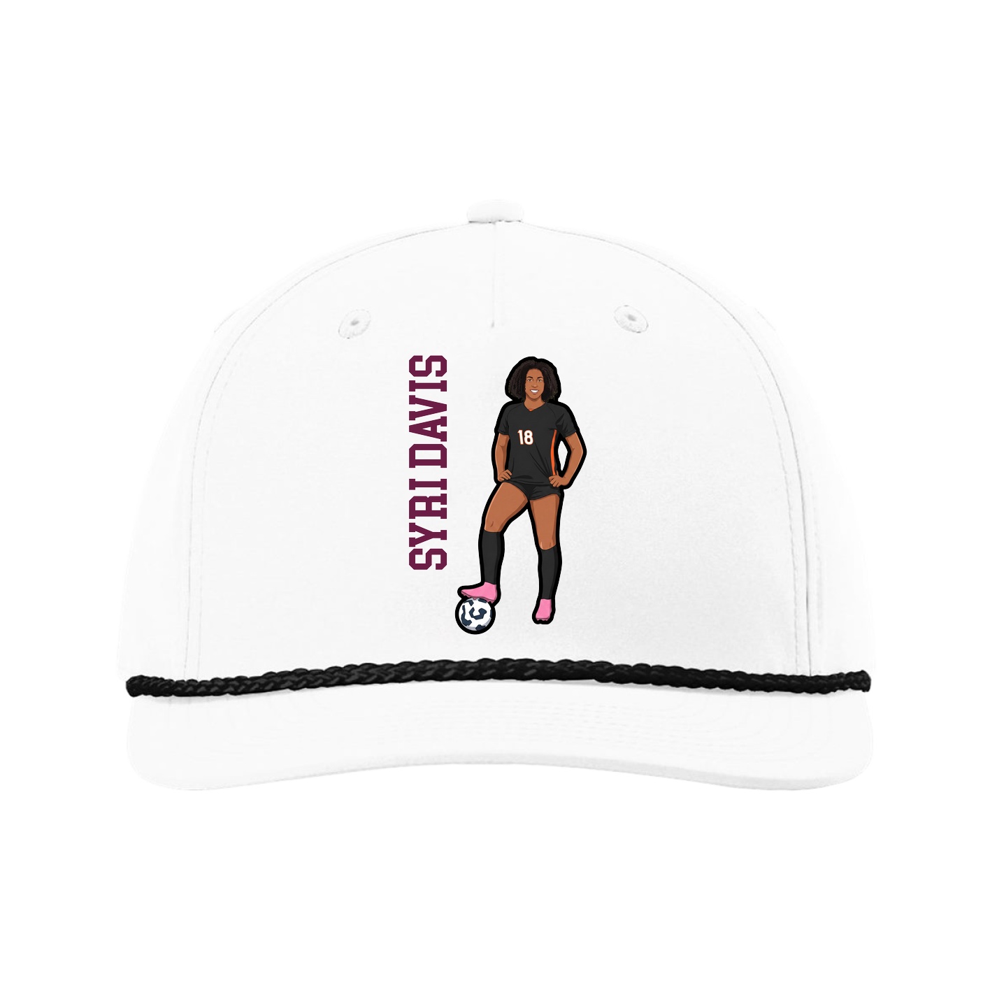 Five-Panel Classic Rope Cap — Name Vertical in White