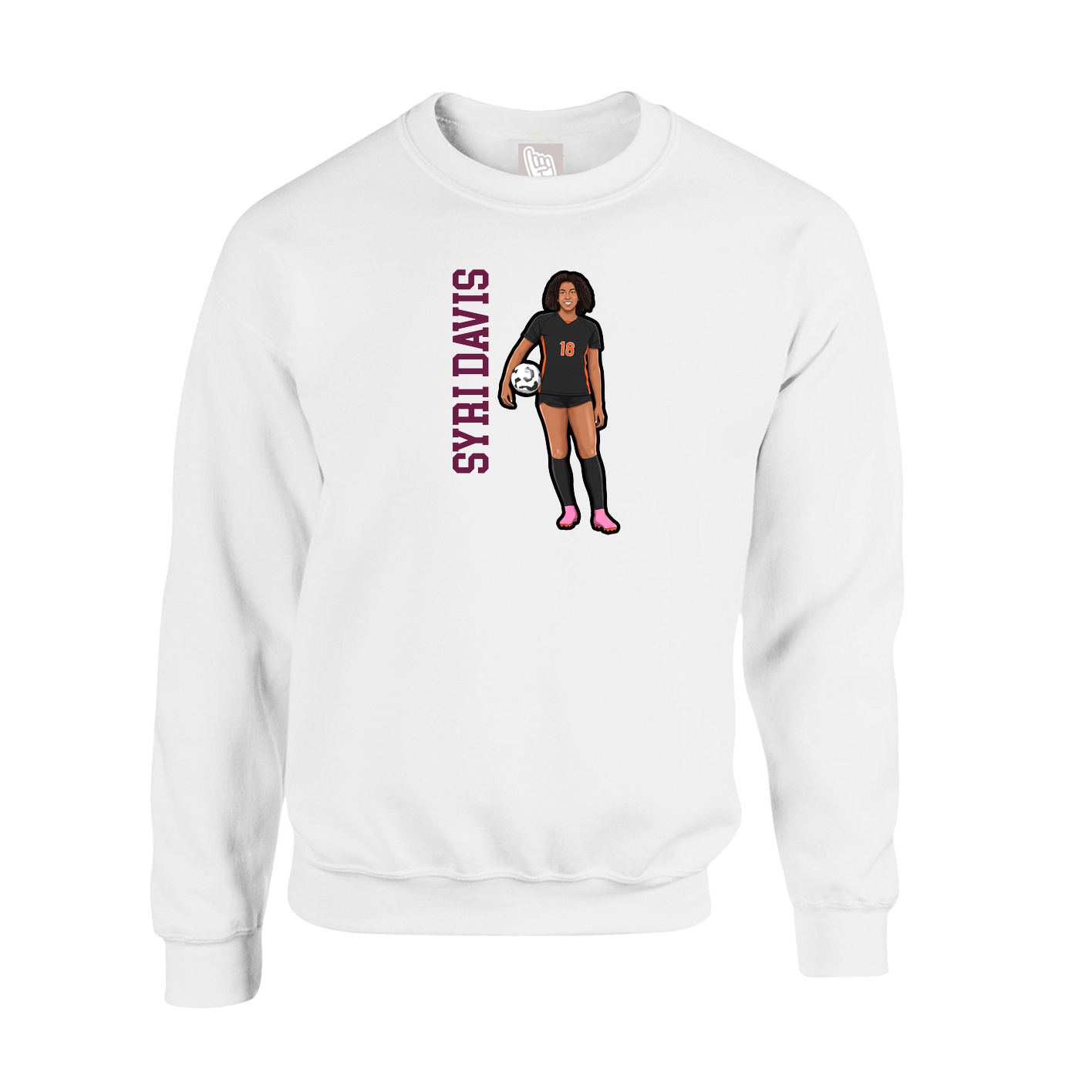 Fleece Crew — Name Vertical in White