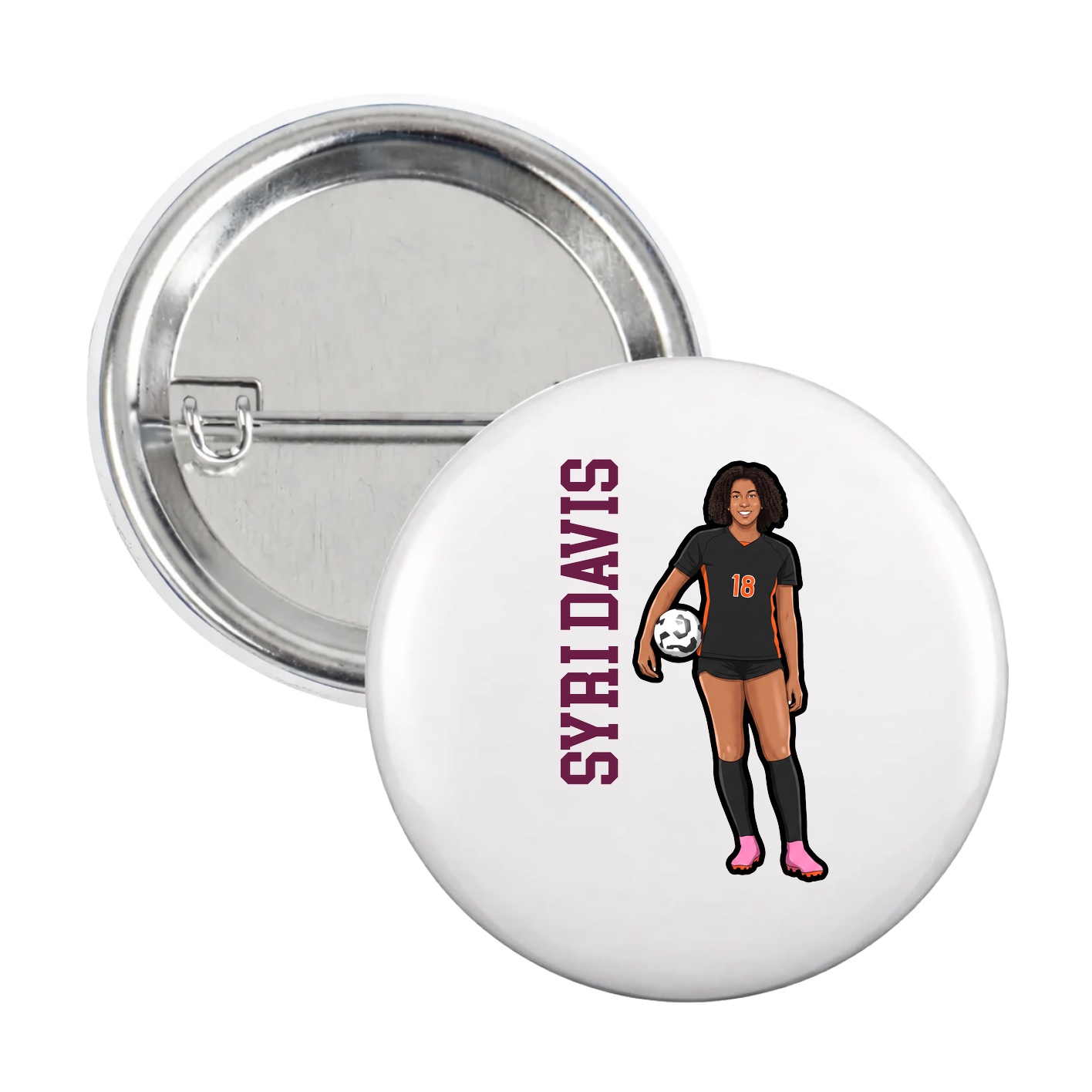 Game Day Button — Name Vertical in White