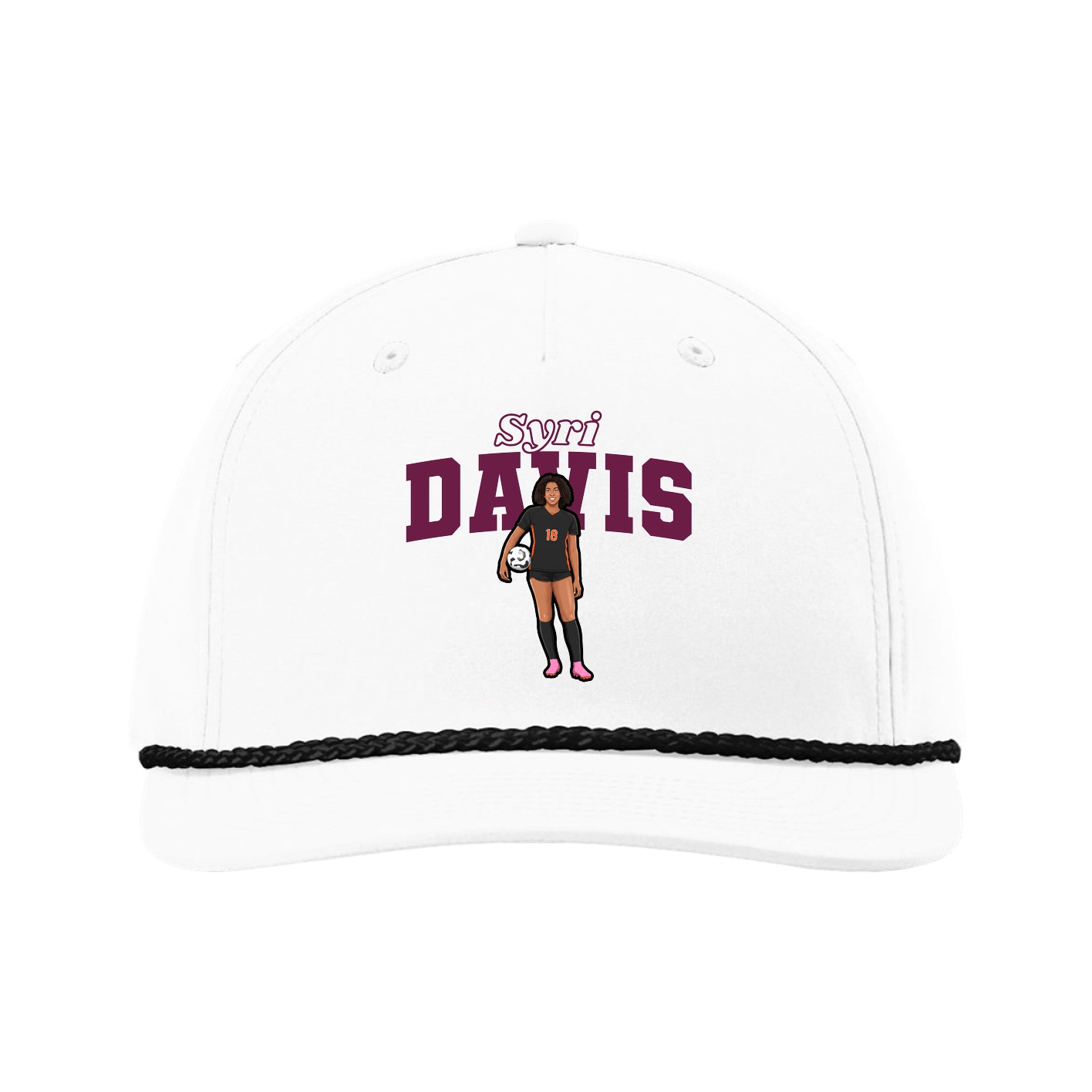 Five-Panel Classic Rope Cap — Name Arch in White