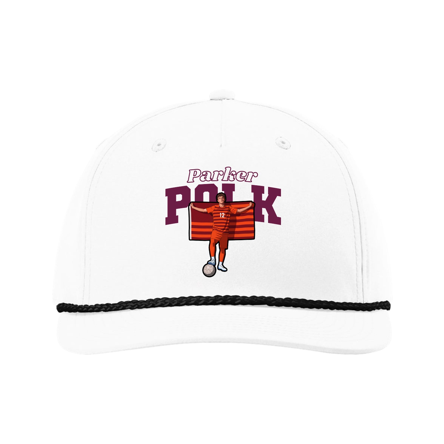 Five-Panel Classic Rope Cap — Name Arch in White