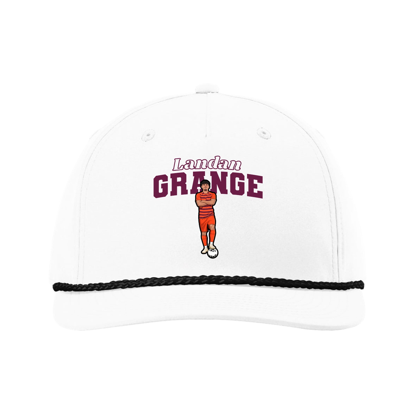 Five-Panel Classic Rope Cap — Name Arch in White