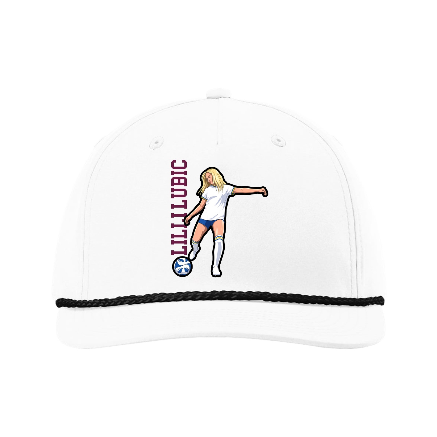 Five-Panel Classic Rope Cap — Name Vertical in White