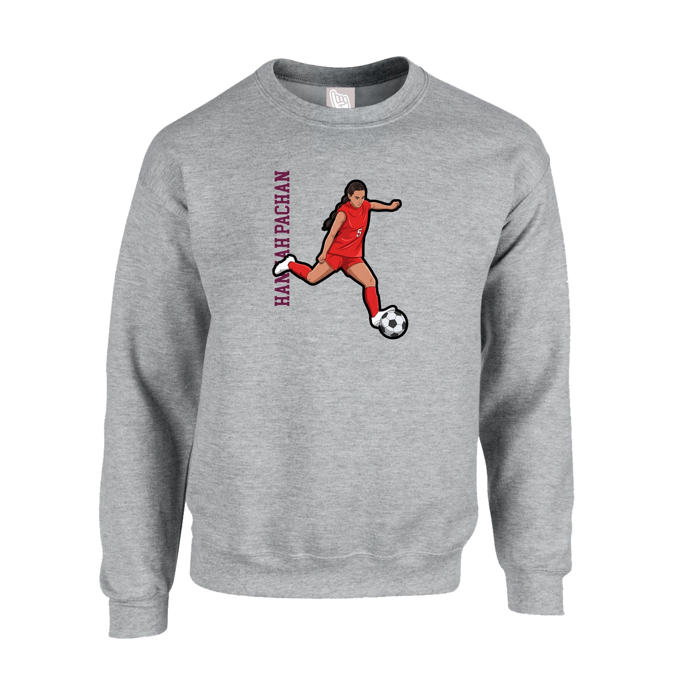Fleece Crew — Name Vertical in Grey