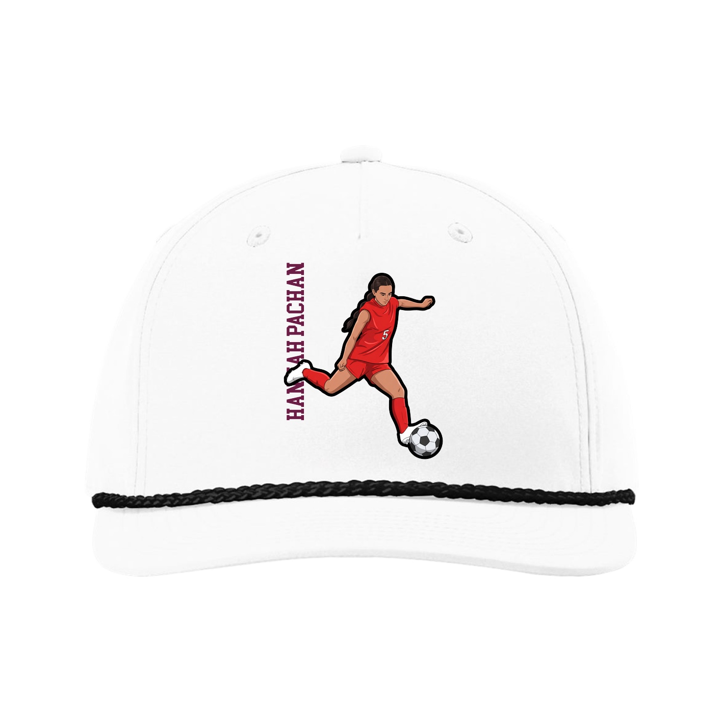 Five-Panel Classic Rope Cap — Name Vertical in White