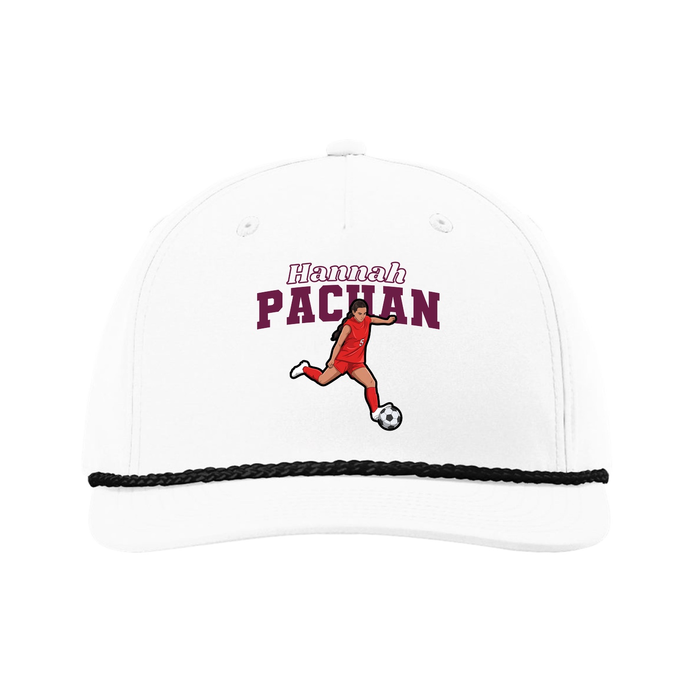 Five-Panel Classic Rope Cap — Name Arch in White