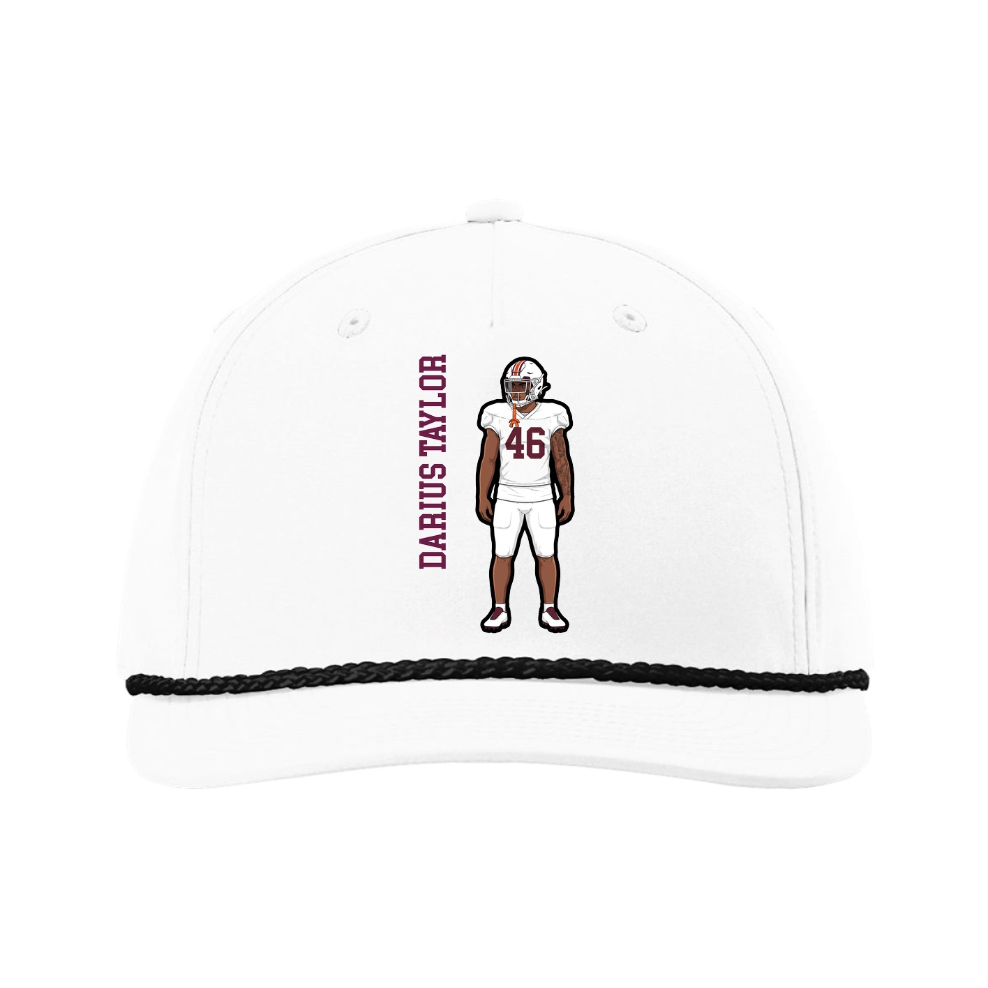 Five-Panel Classic Rope Cap — Name Vertical in White