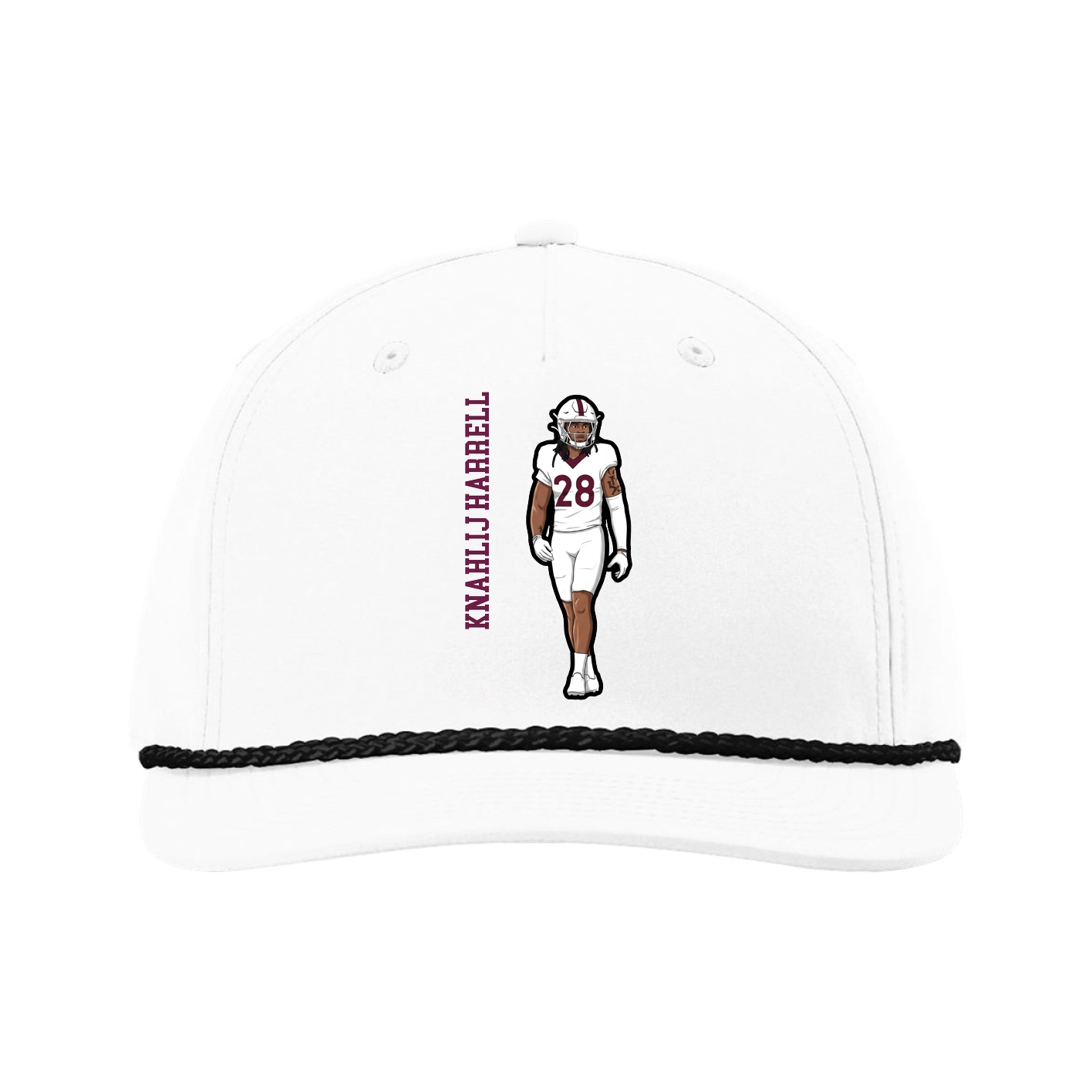 Five-Panel Classic Rope Cap — Name Vertical in White