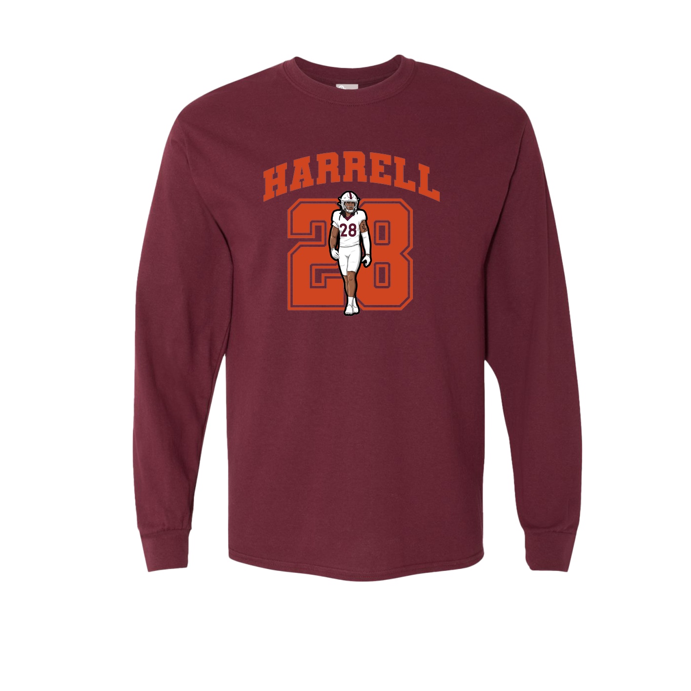 Long Sleeve Tee — Number in Maroon