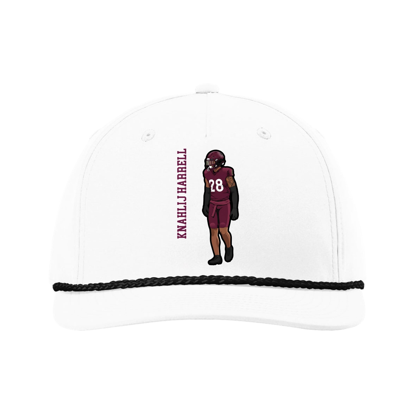 Five-Panel Classic Rope Cap — Name Vertical in White
