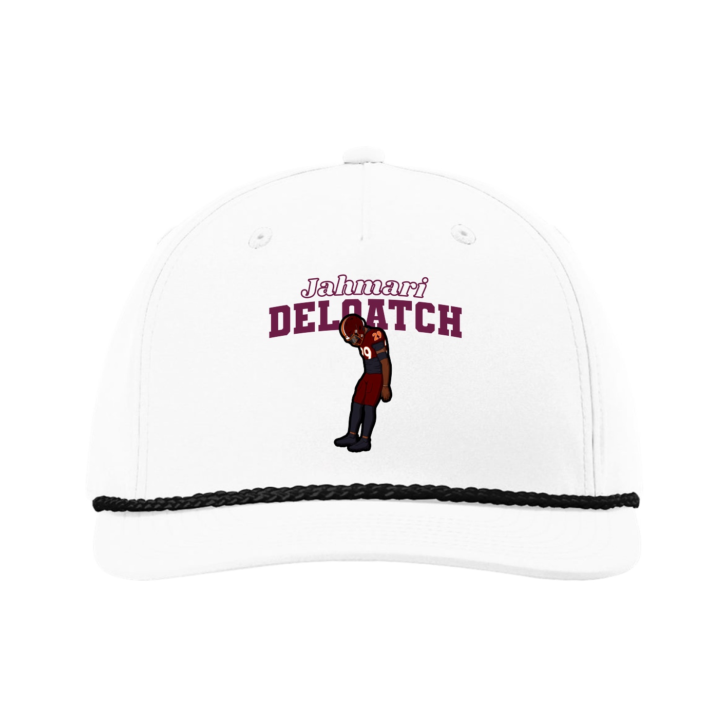 Five-Panel Classic Rope Cap — Name Arch in White